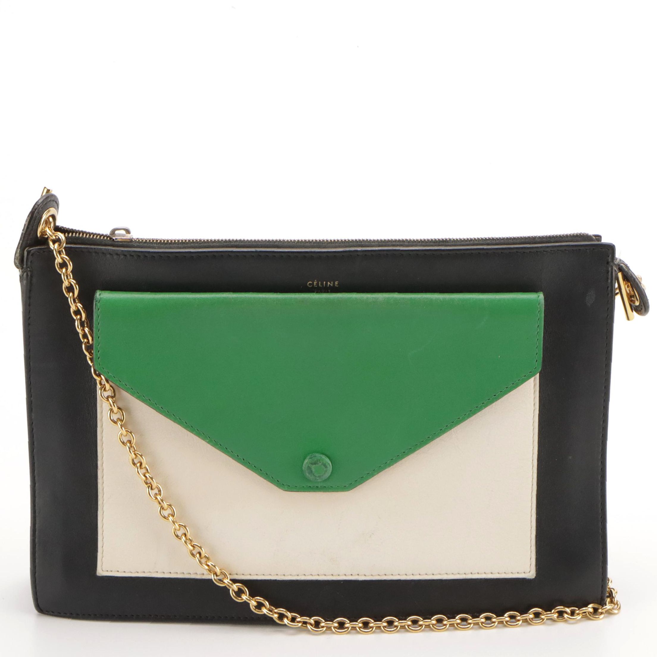 Céline Tricolor Leather Pocket Envelope Clutch on Chain