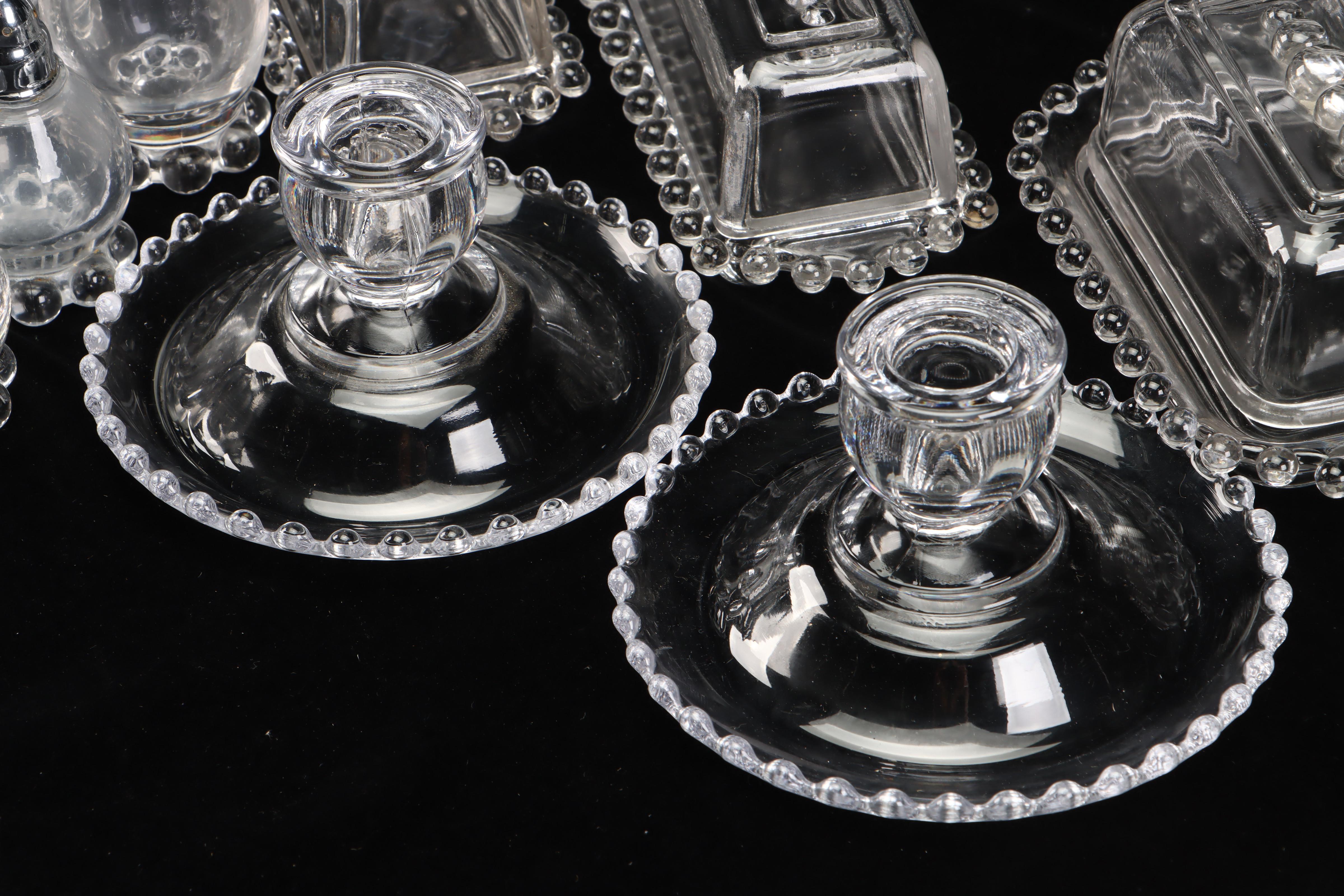 Hobnail Glass Vase, Candle Holders, and Other Table Accessories