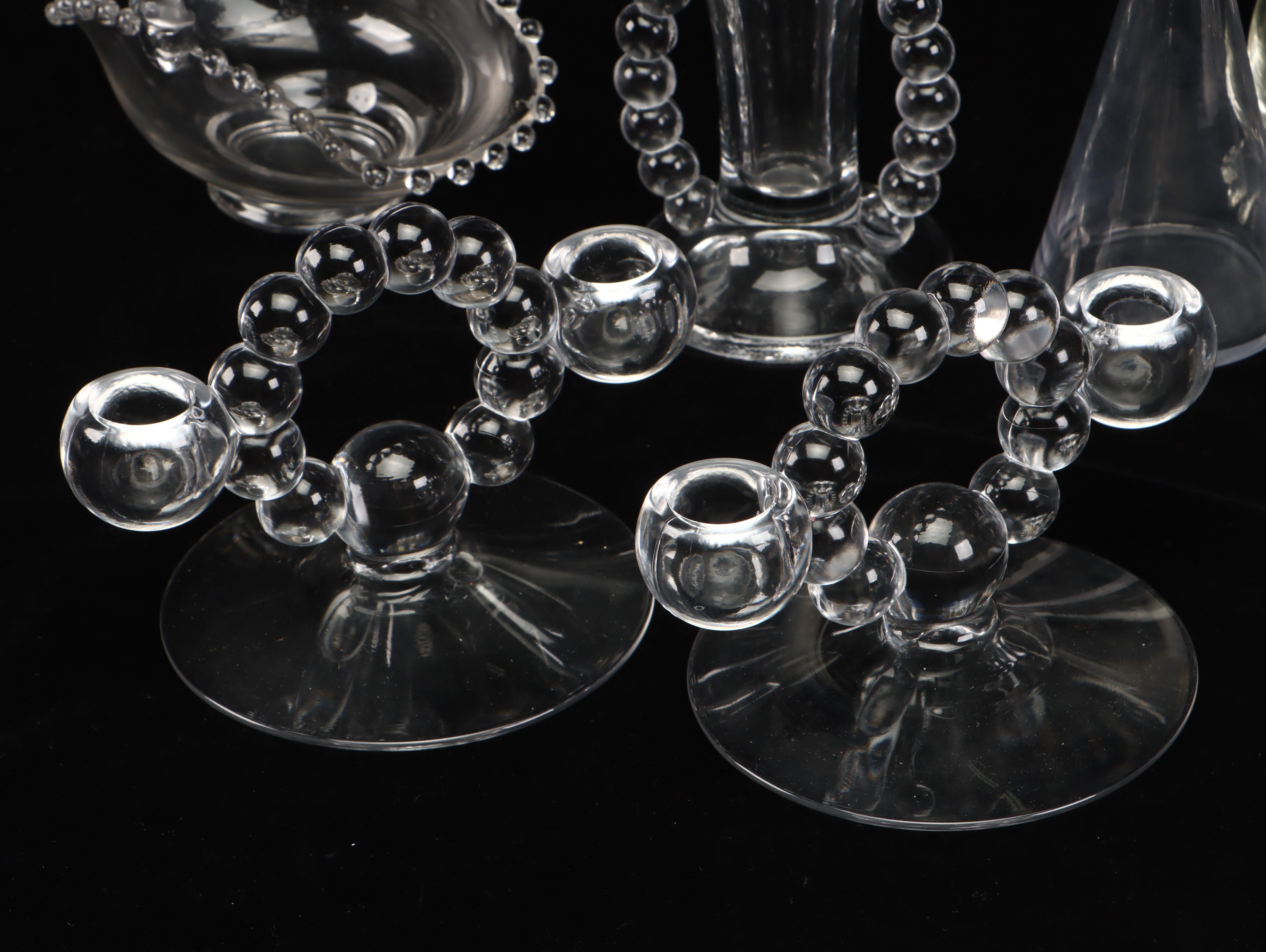 Hobnail Glass Vase, Candle Holders, and Other Table Accessories