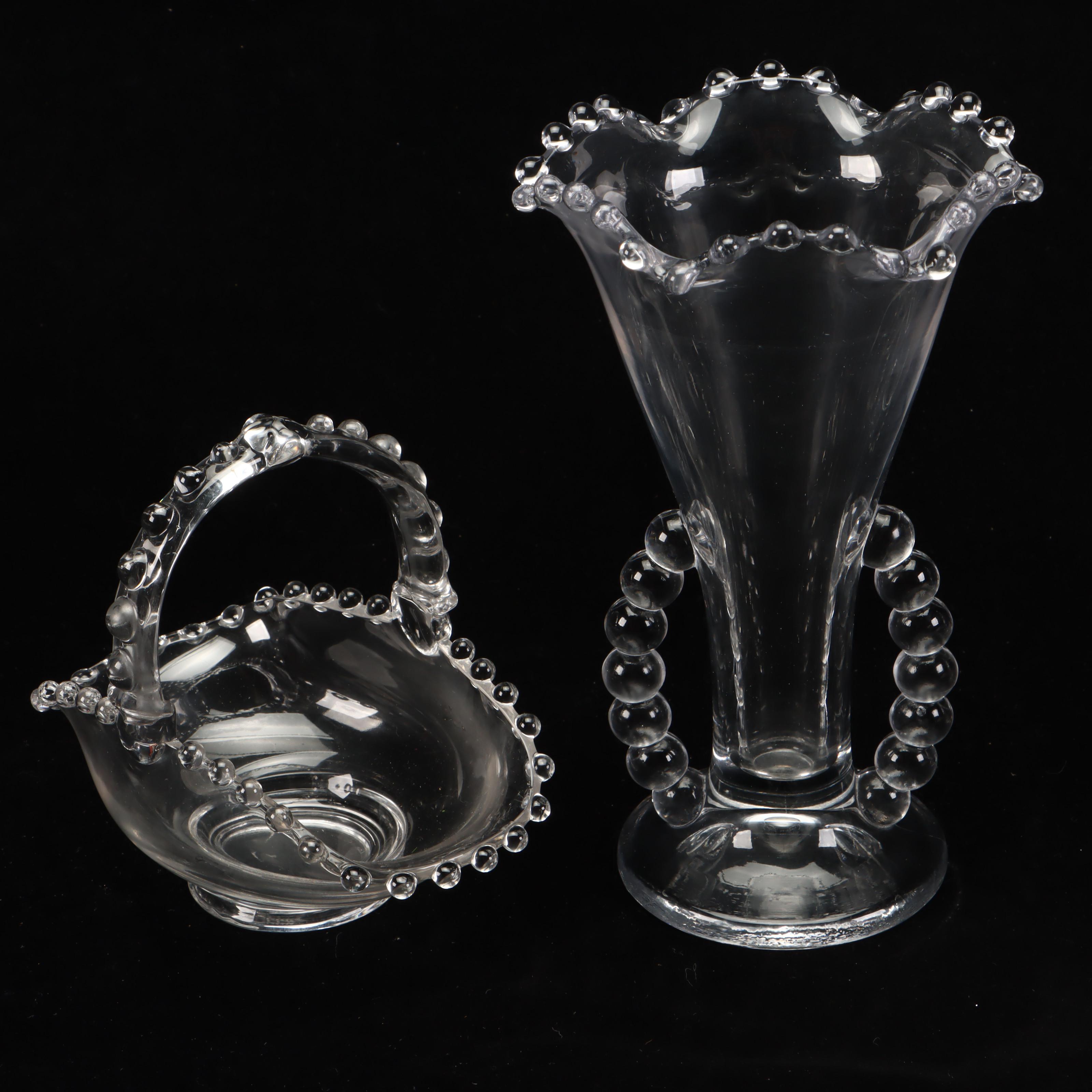 Hobnail Glass Vase, Candle Holders, and Other Table Accessories