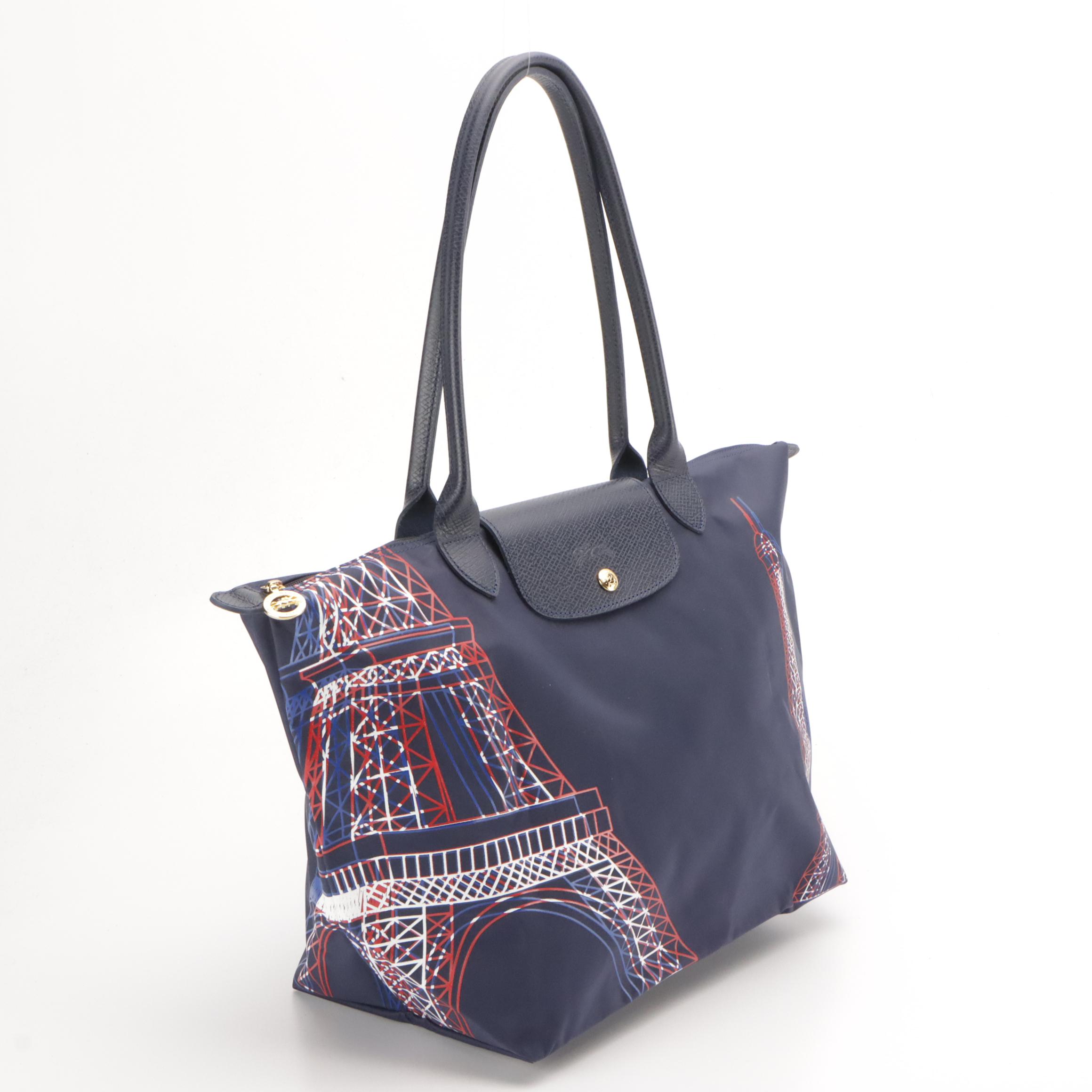 Longchamp Le Pliage Large Shopping Tote in Eiffel Tower Print Nylon Canvas