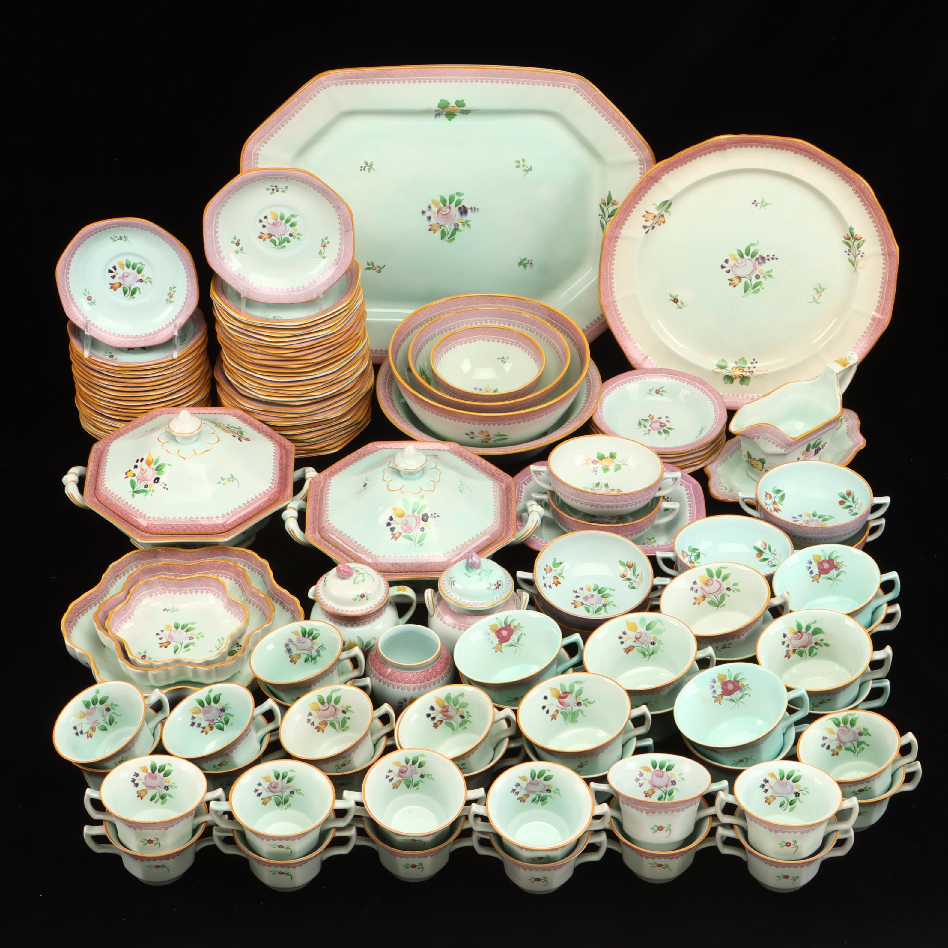 Adams "Lowestoft" Ironstone Dinnerware and Serving Pieces, 20th Century