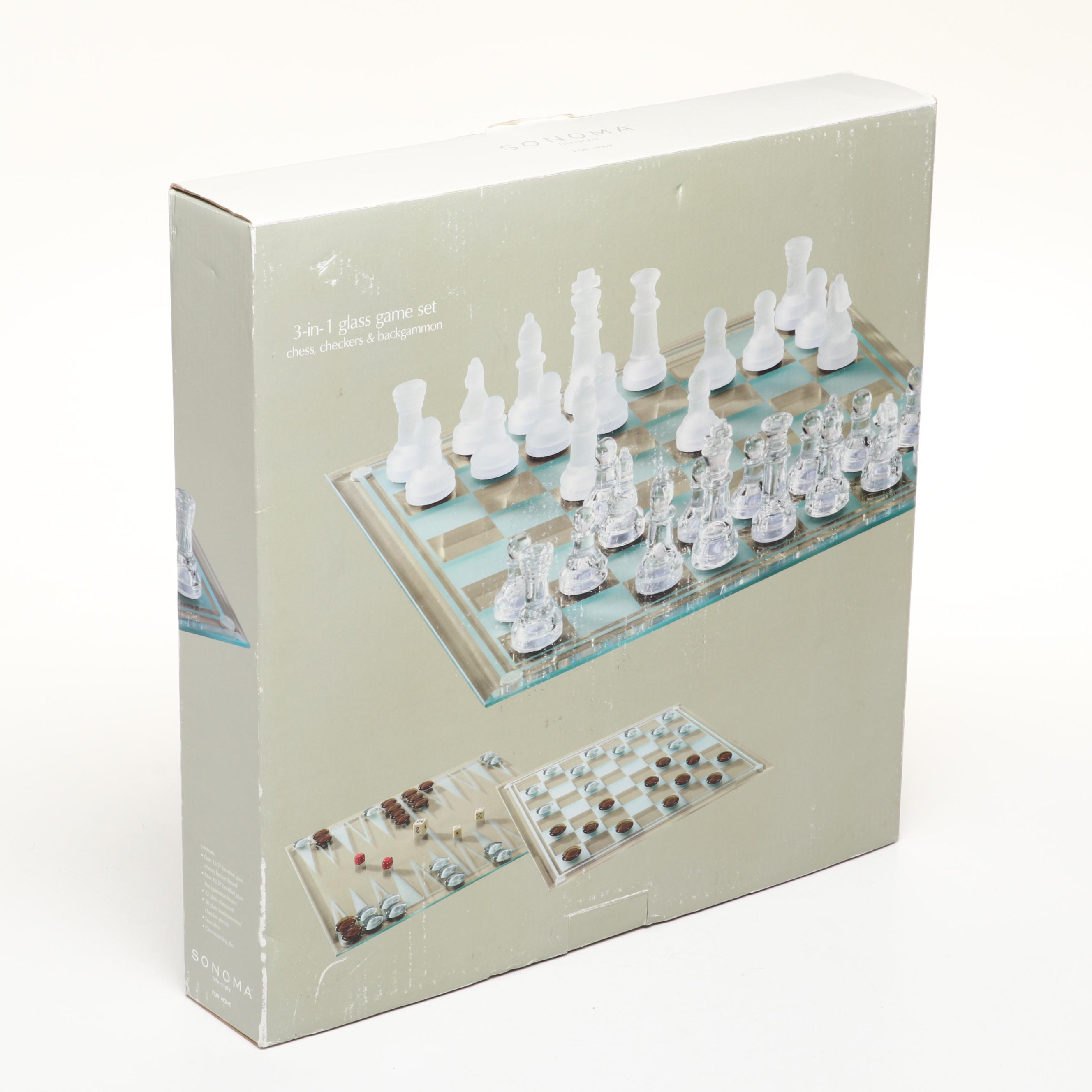 Sonoma Lifestyle Chess, Checkers and Backgammon Glass Game Set
