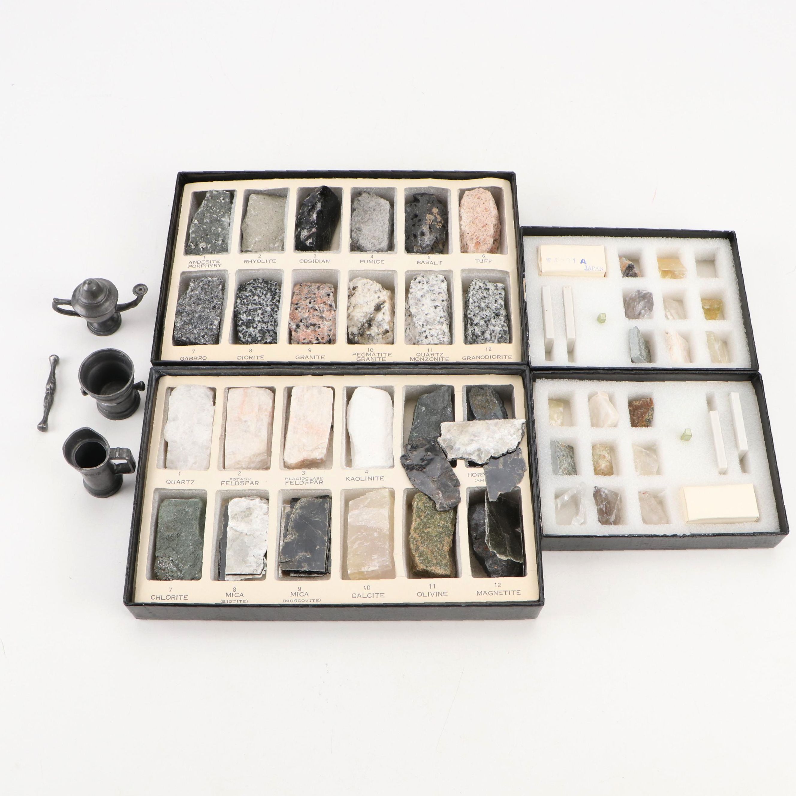 Mineral Specimen Reference Collection with Dollhouse Pewterware