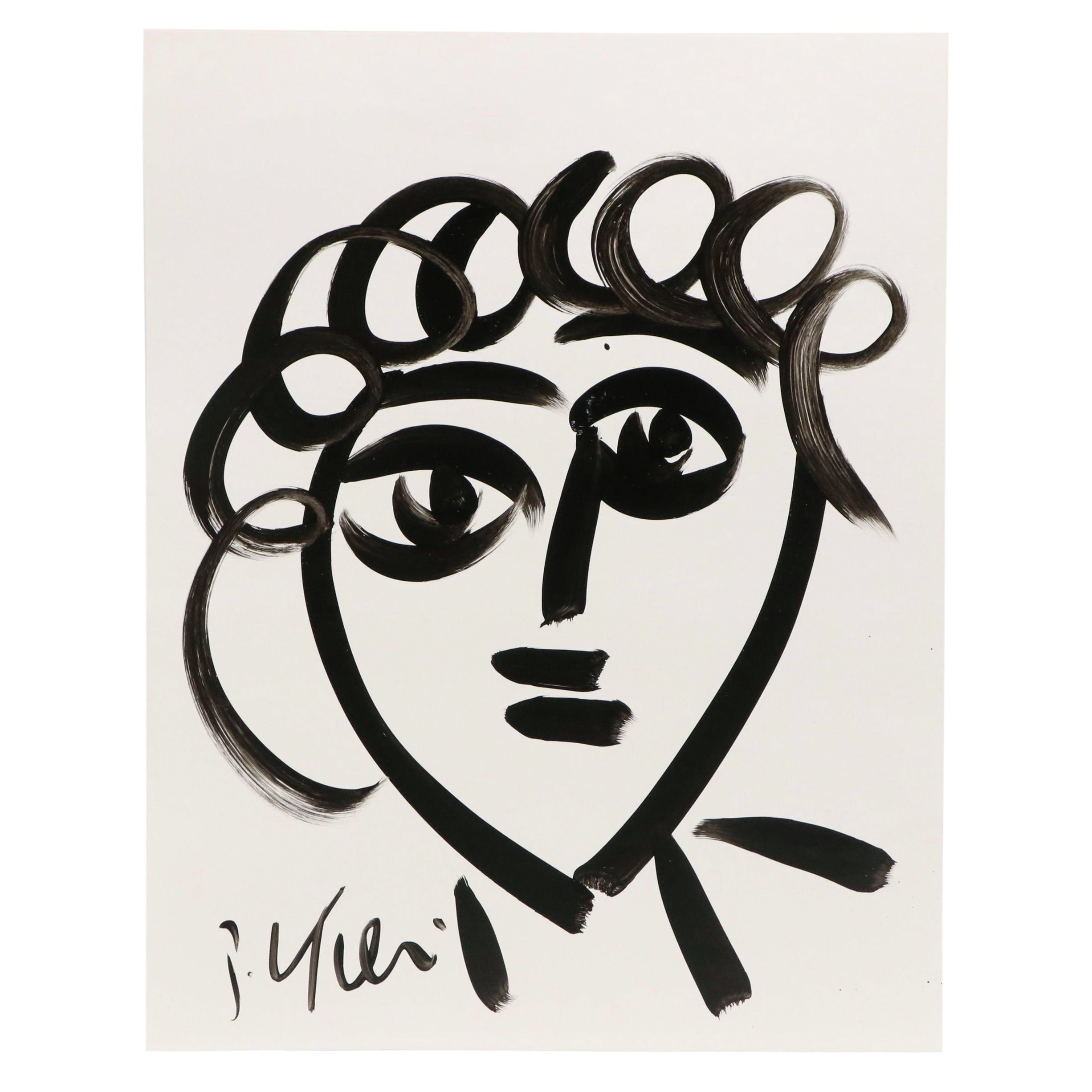 Peter Keil Abstract Acrylic Portrait Painting, Late 20th Century