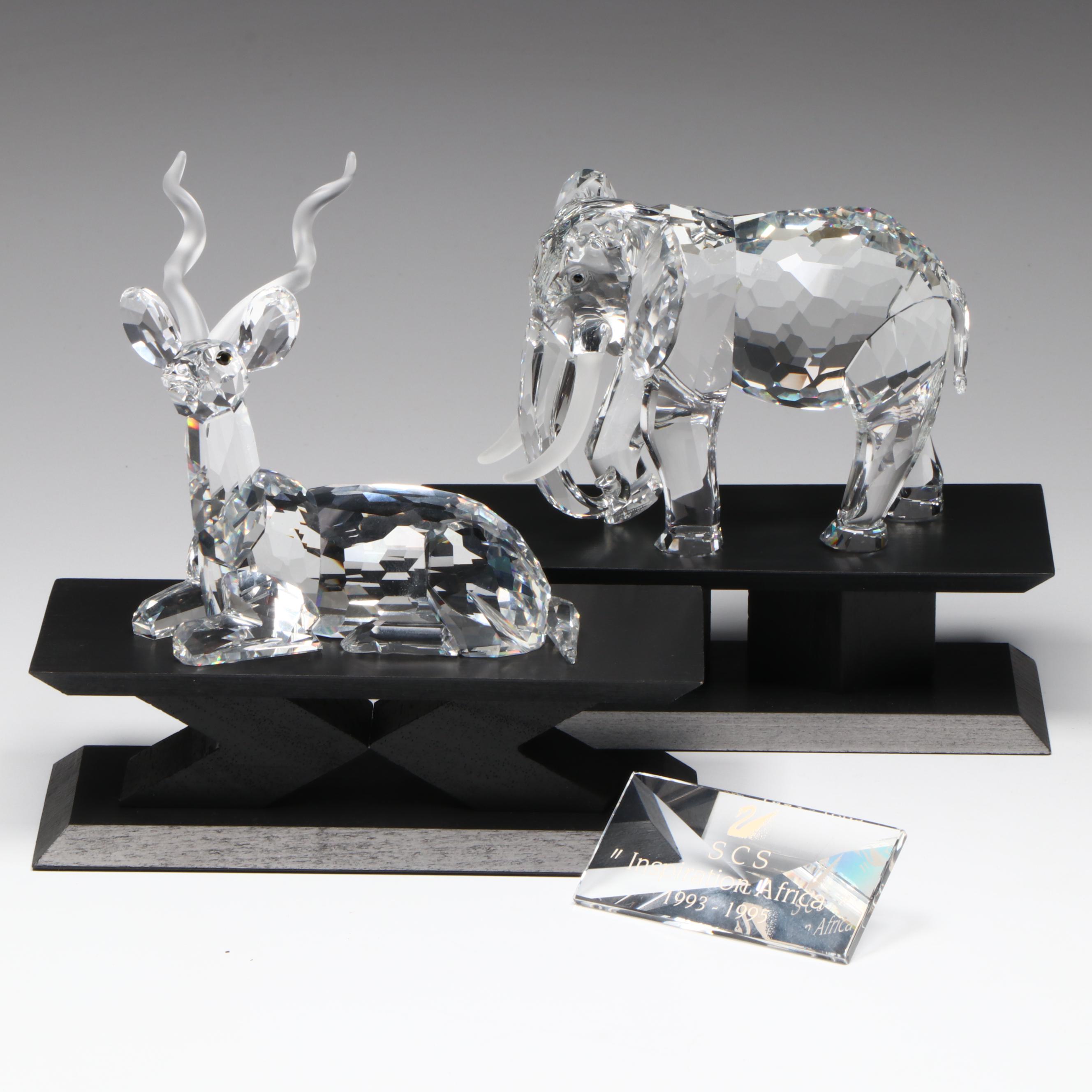 Swarovski Crystal "Inspiration Africa - Elephant & Kudu" and Wooden Bases
