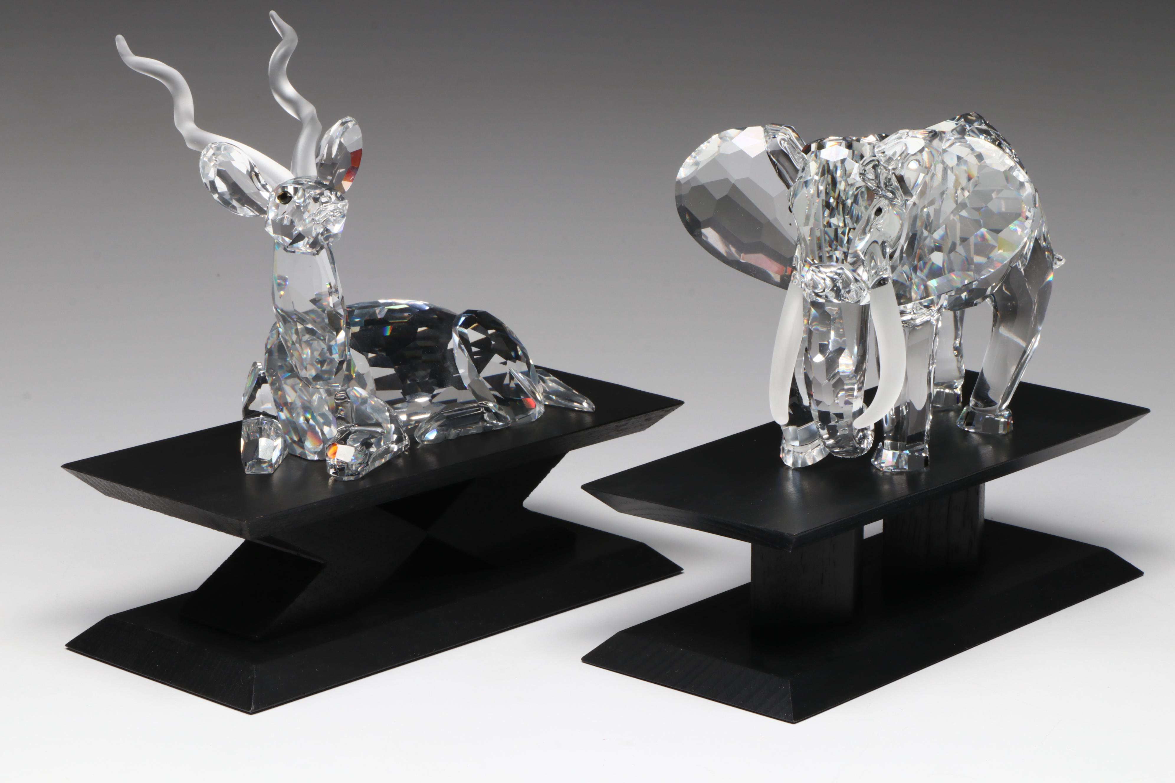 Swarovski Crystal "Inspiration Africa - Elephant & Kudu" and Wooden Bases