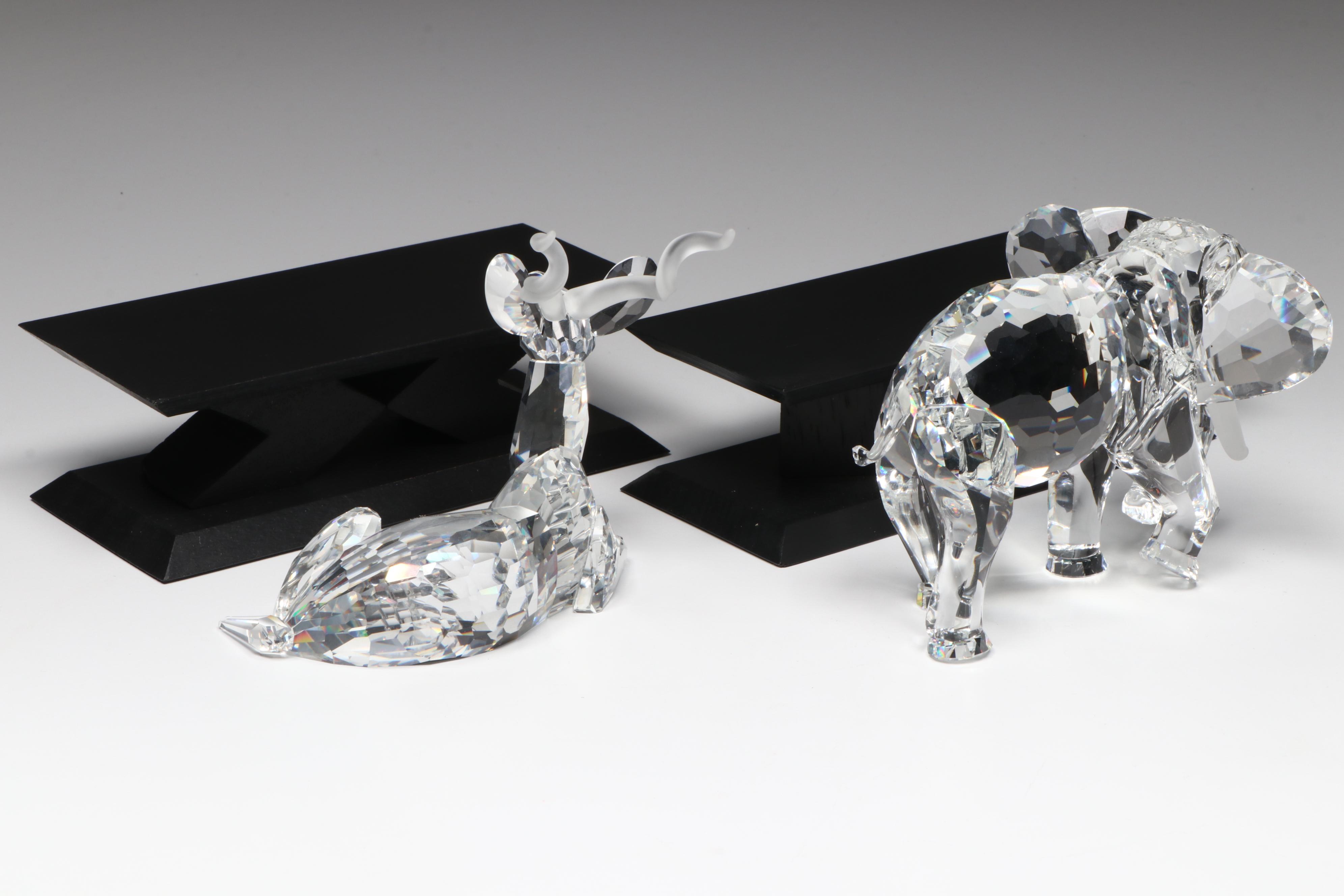Swarovski Crystal "Inspiration Africa - Elephant & Kudu" and Wooden Bases