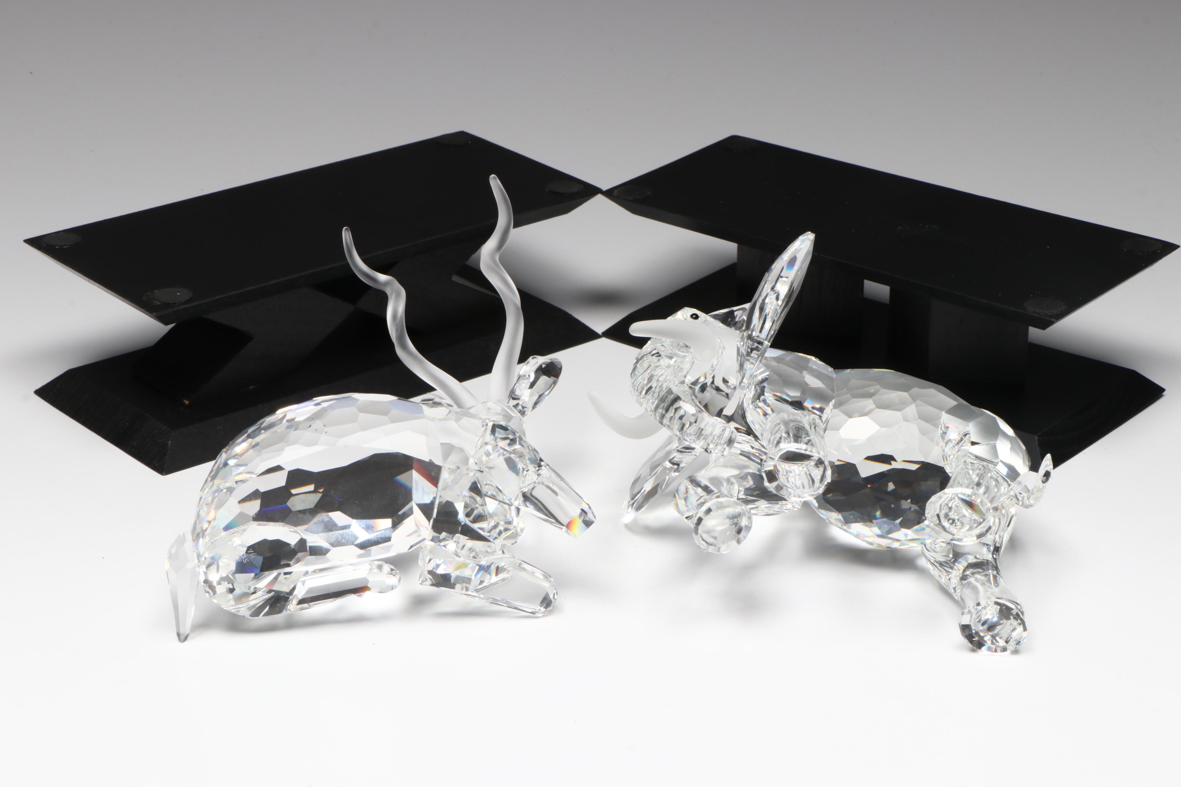 Swarovski Crystal "Inspiration Africa - Elephant & Kudu" and Wooden Bases