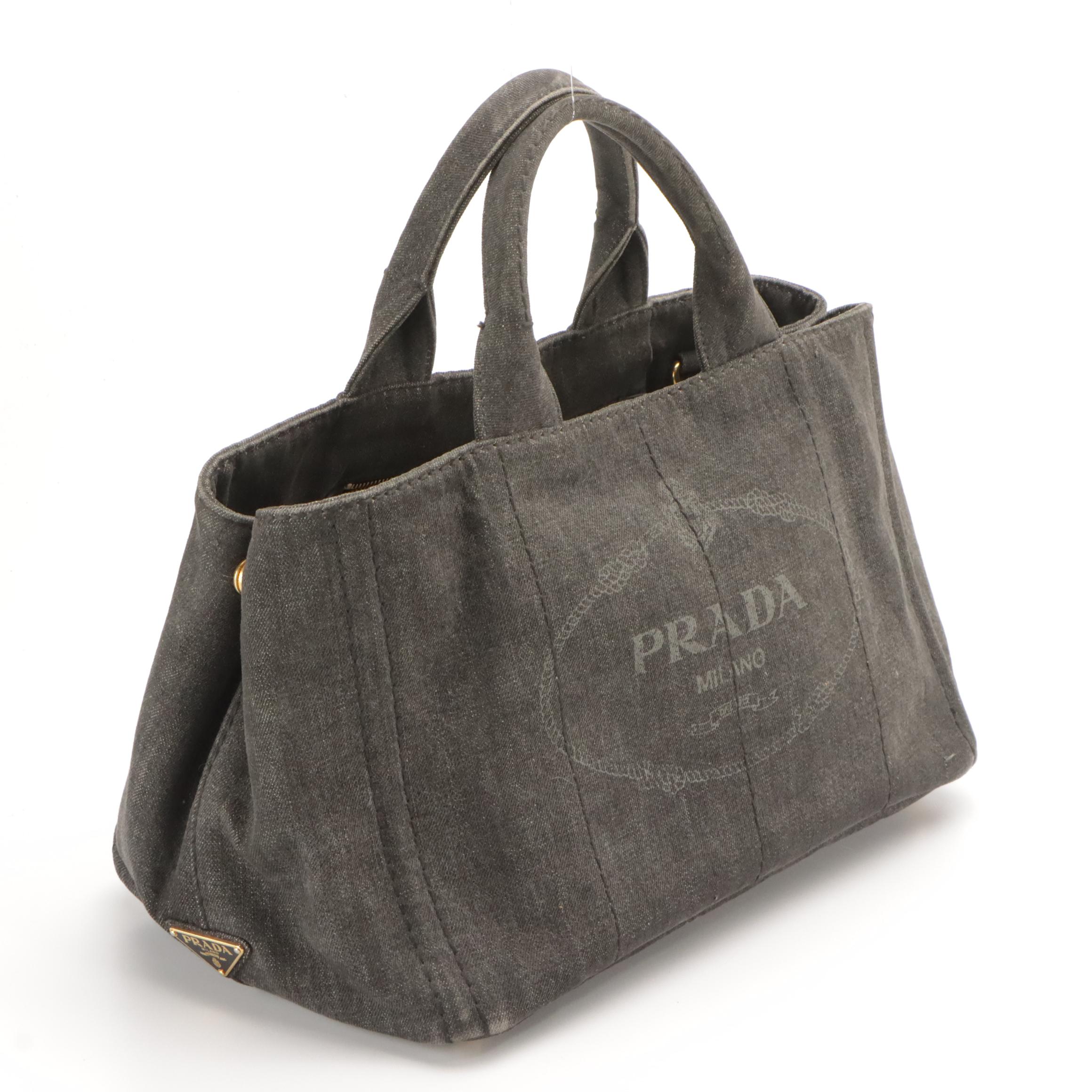 Prada Canapa Tote in Gray Denim