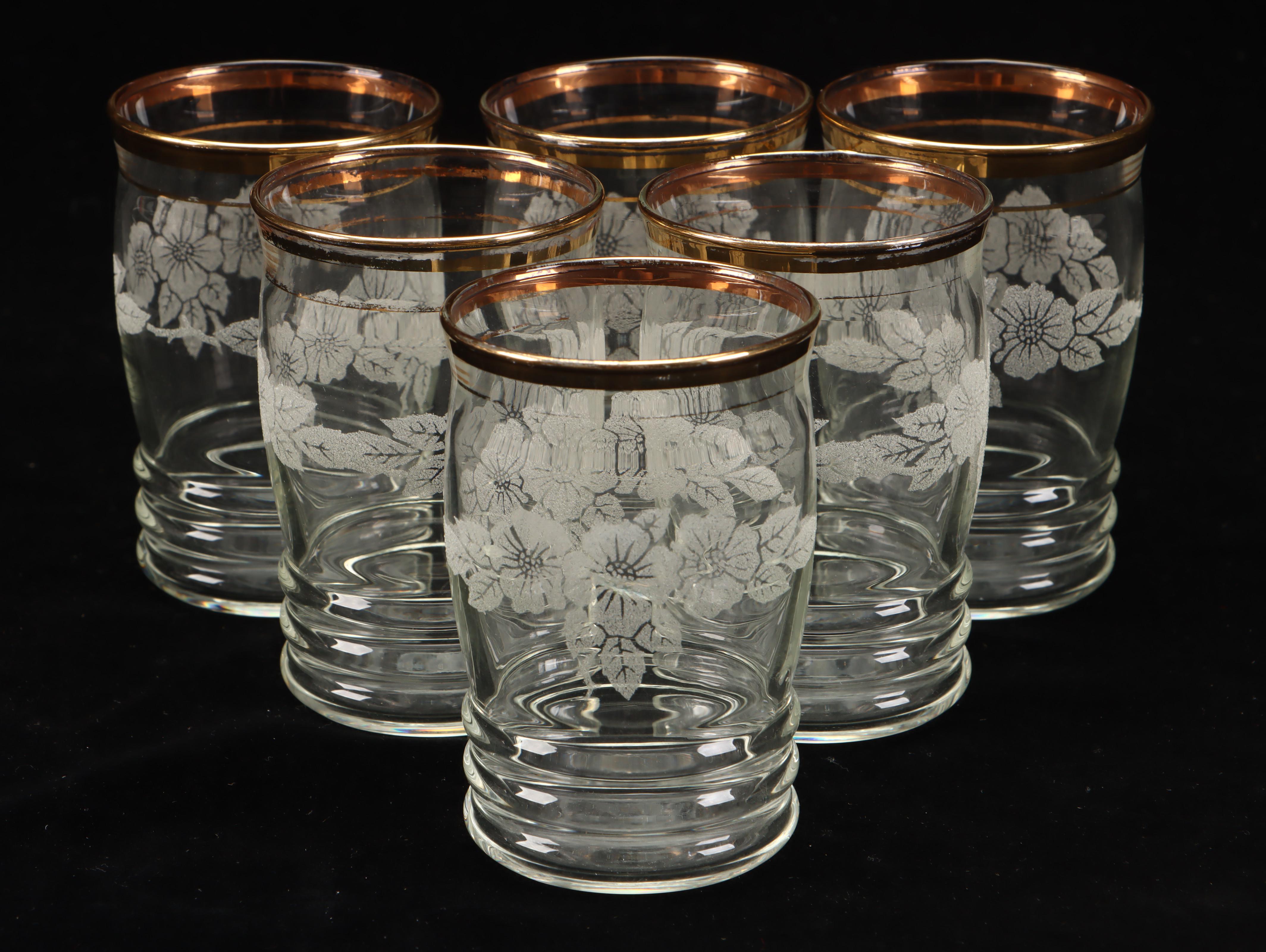 Floral Glass Pitcher with Glass Tumblers