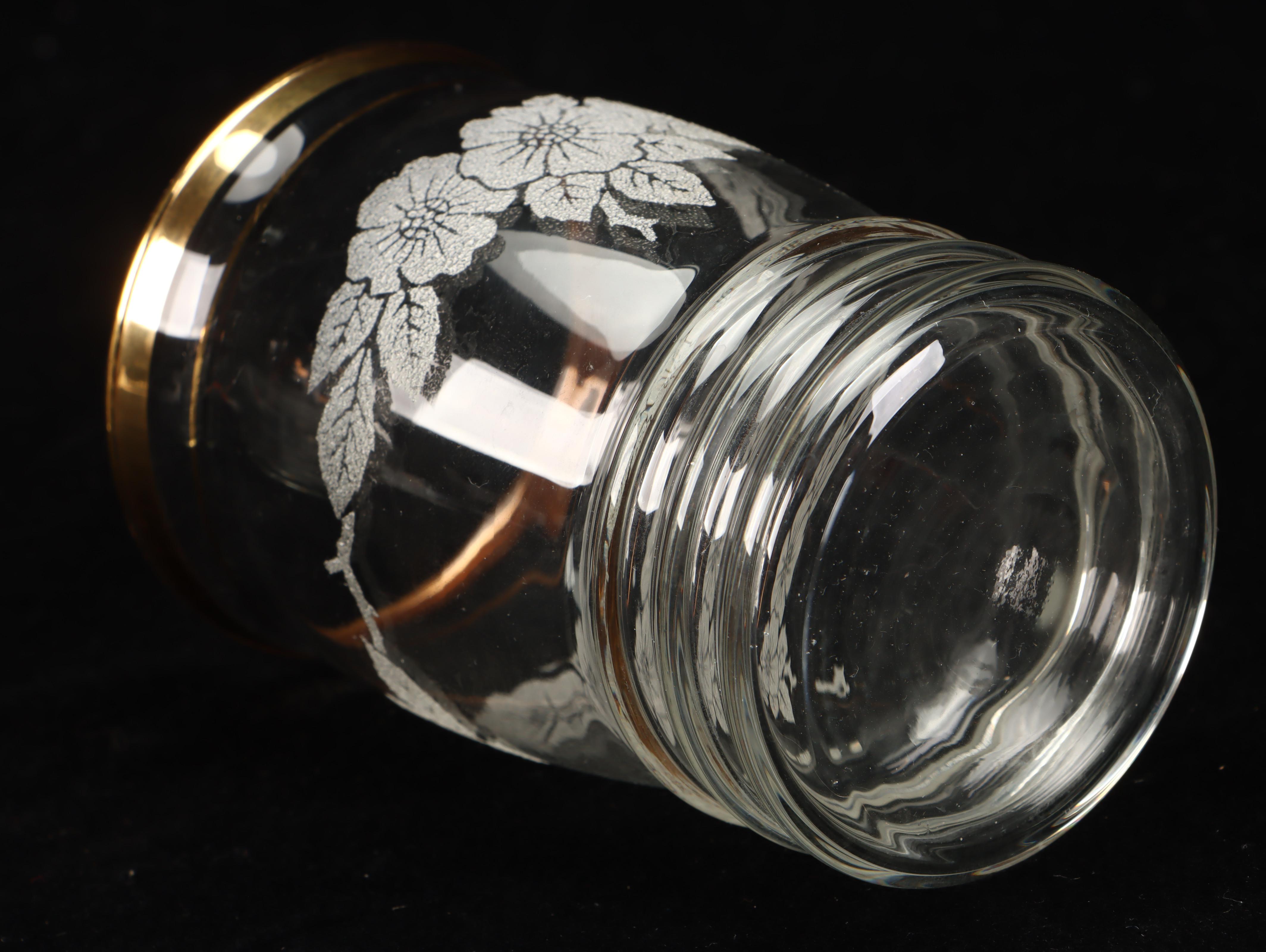 Floral Glass Pitcher with Glass Tumblers