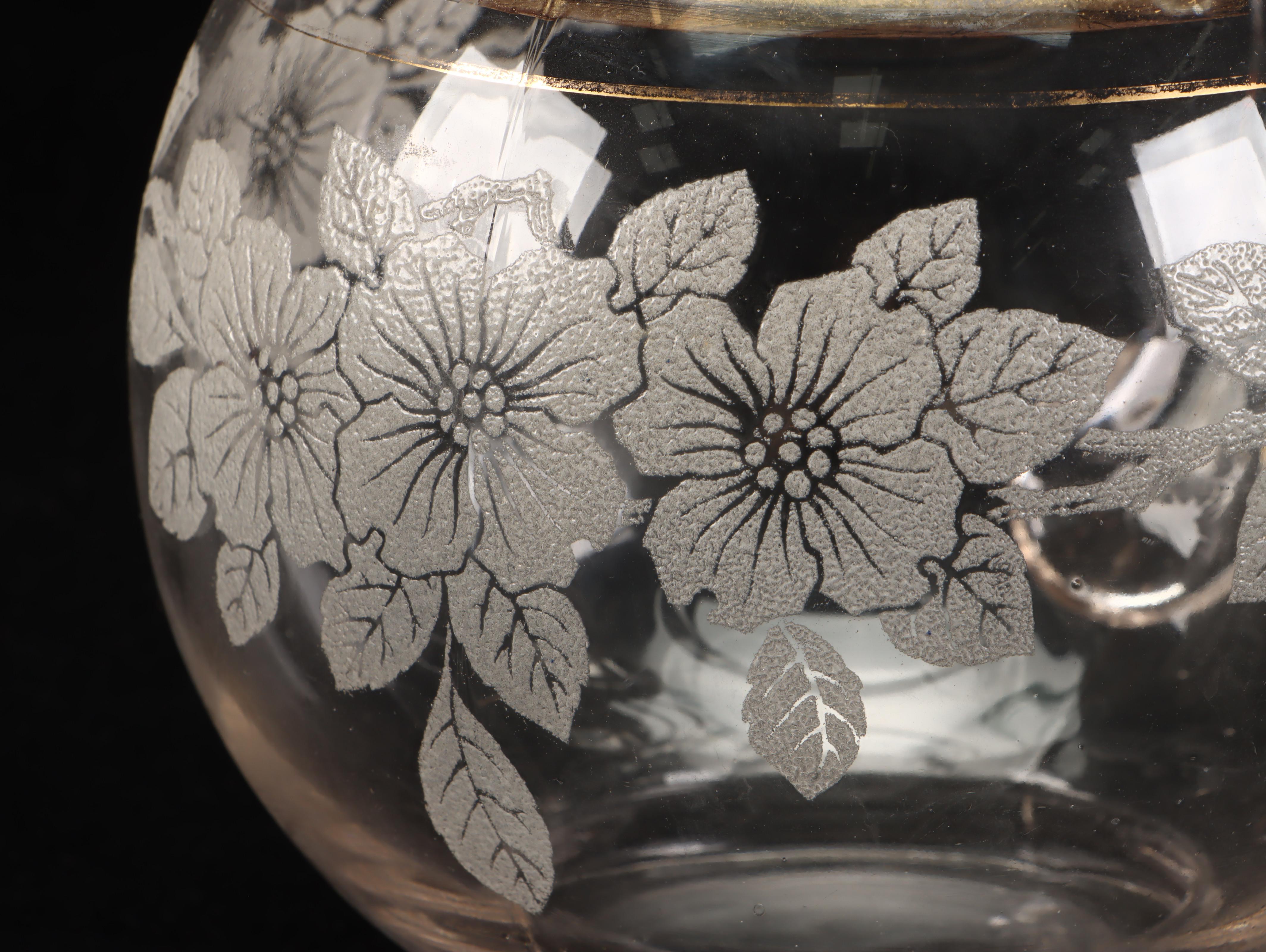 Floral Glass Pitcher with Glass Tumblers