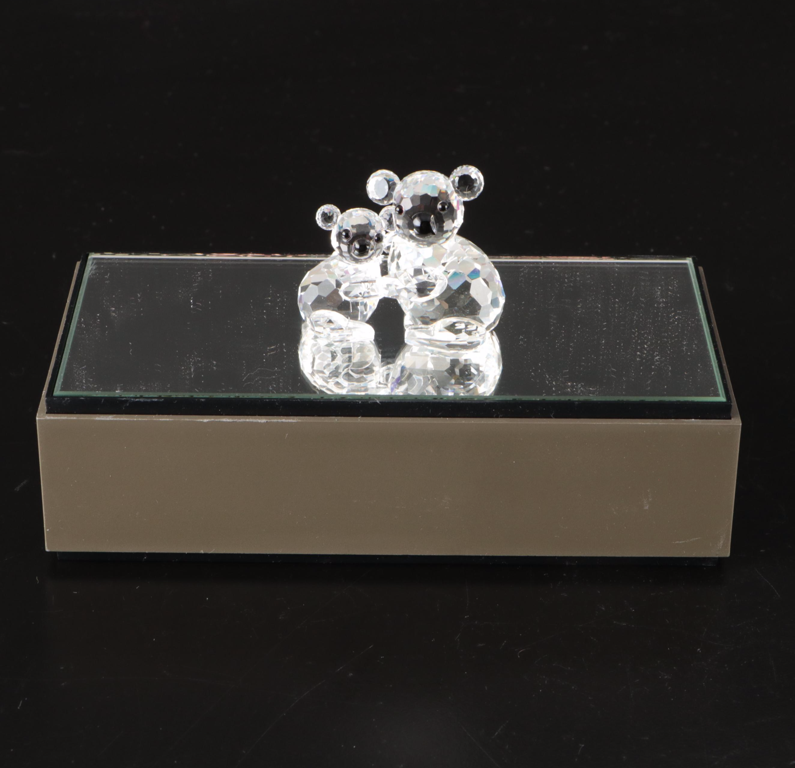 Swarovski Crystal Elephant, Koala, and Bear Figurines with Mirrored Stand