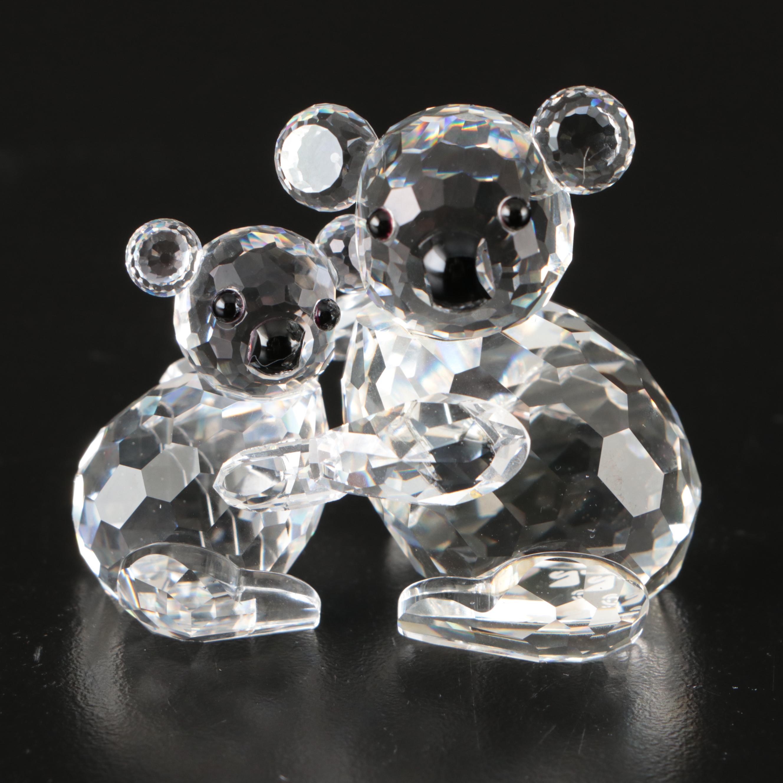 Swarovski Crystal Elephant, Koala, and Bear Figurines with Mirrored Stand