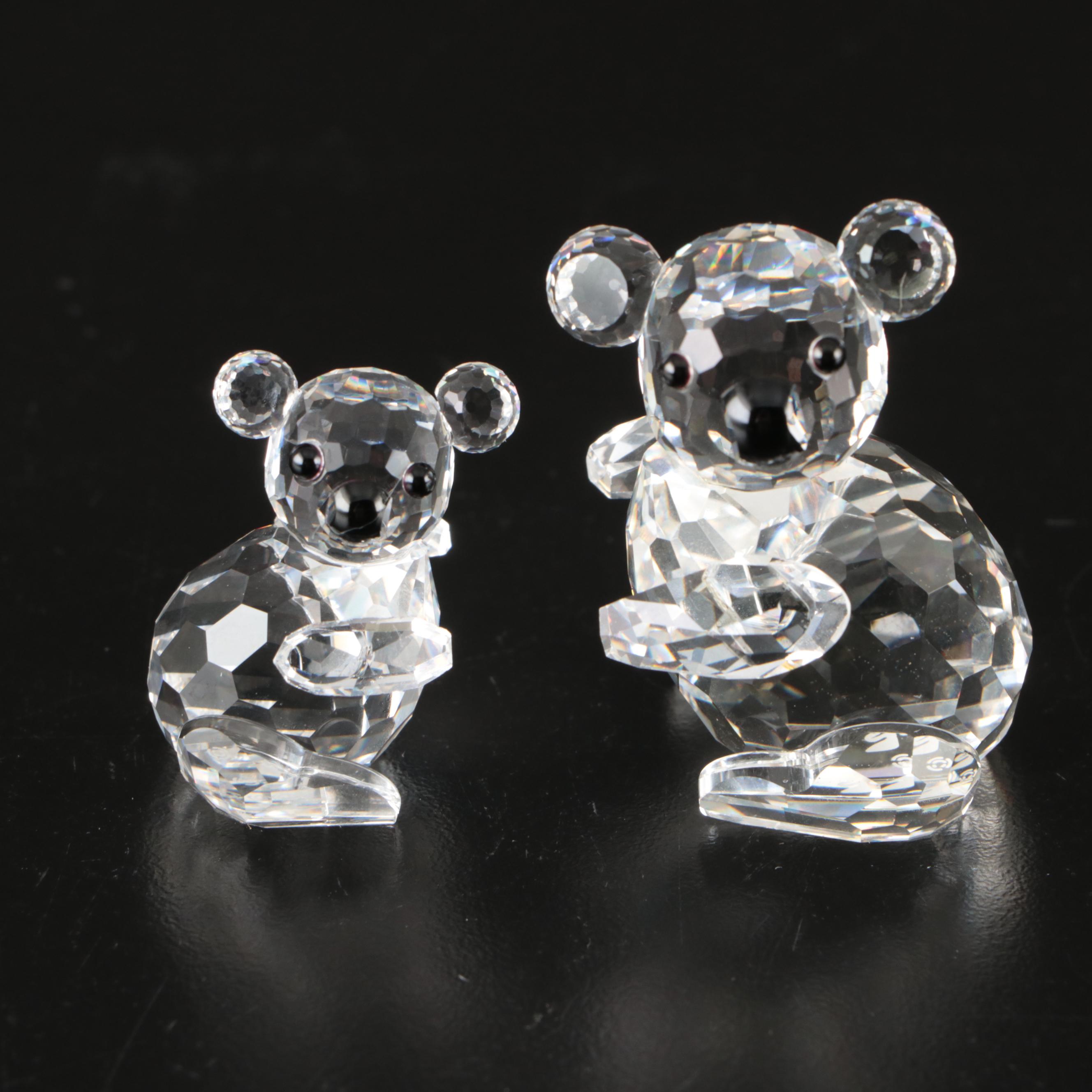 Swarovski Crystal Elephant, Koala, and Bear Figurines with Mirrored Stand