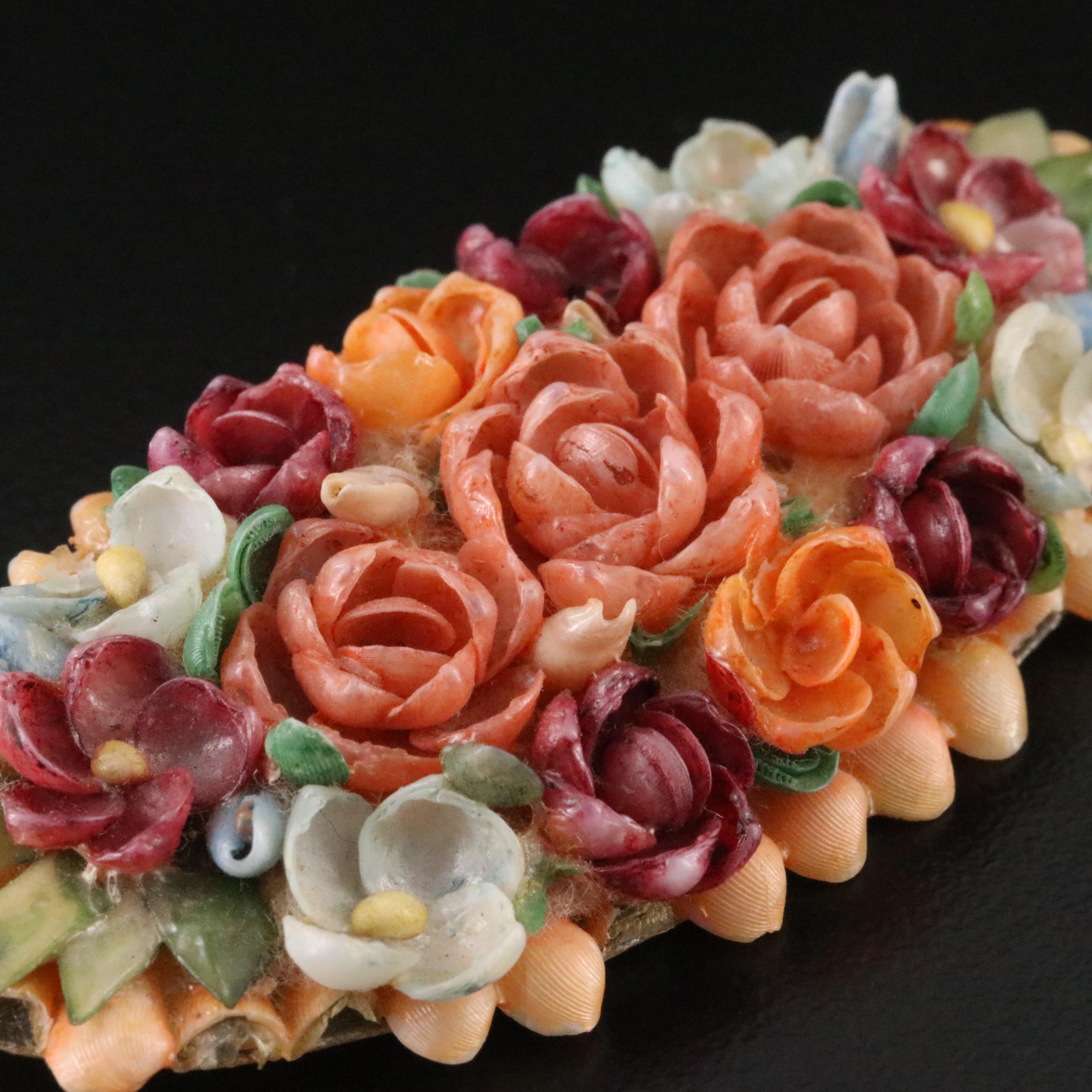 Vintage Floral Shell Brooch
