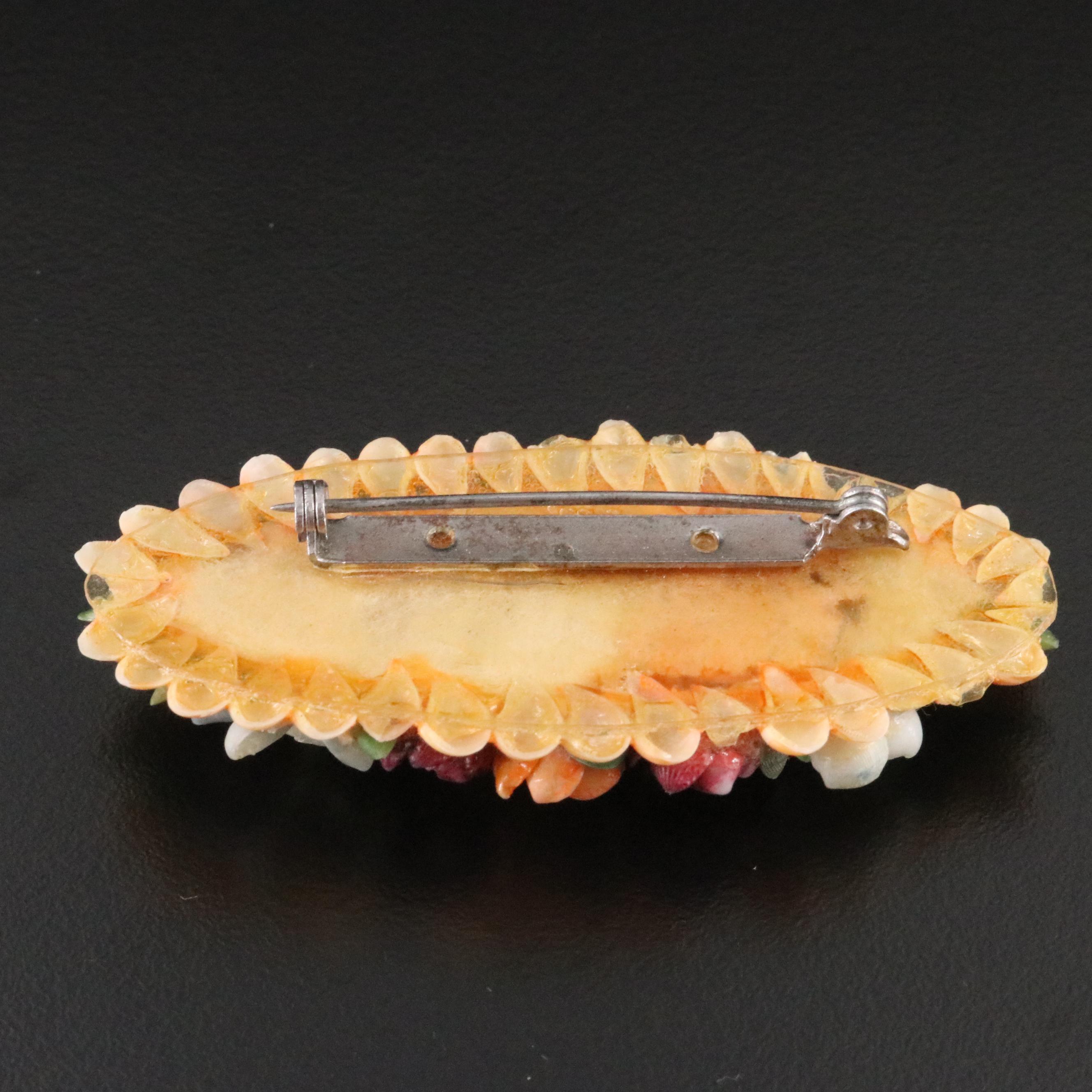 Vintage Floral Shell Brooch