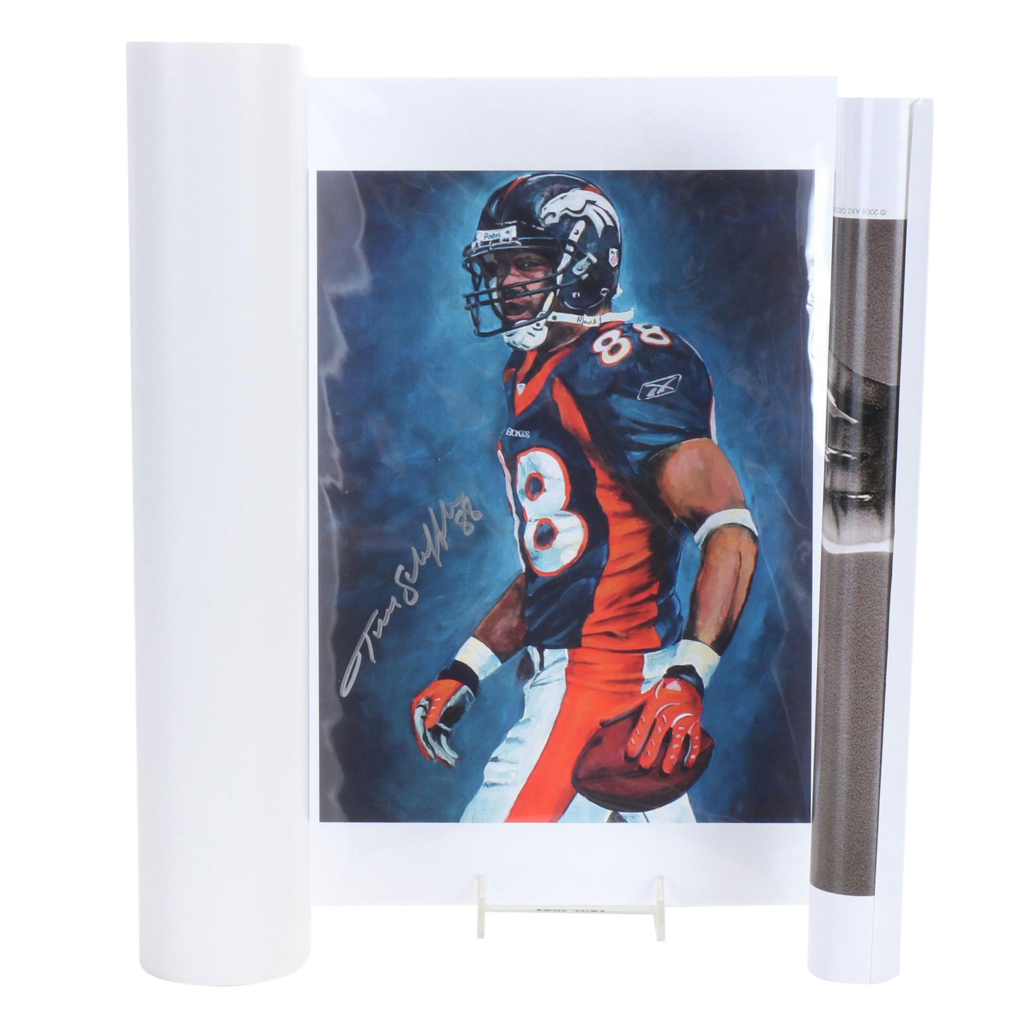 Two Signed Football Art Prints and One Signed Brian Urlacher Poster