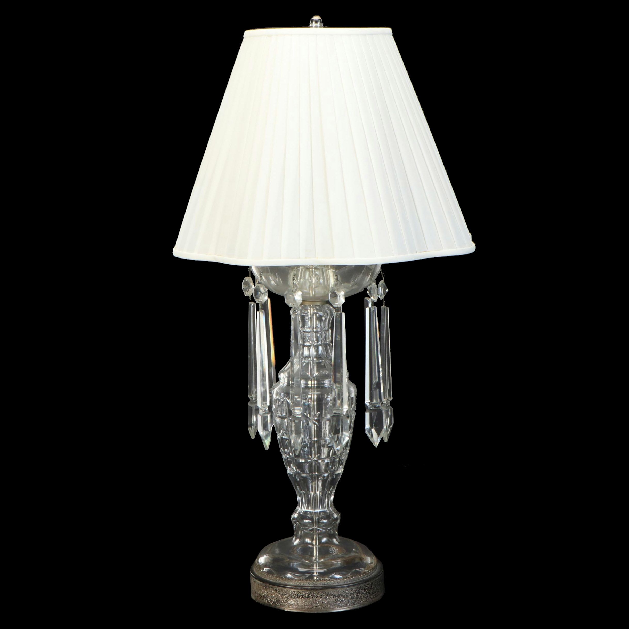 Cut Glass and Crystal Mantel Luster Table Lamp, Mid-20th Century