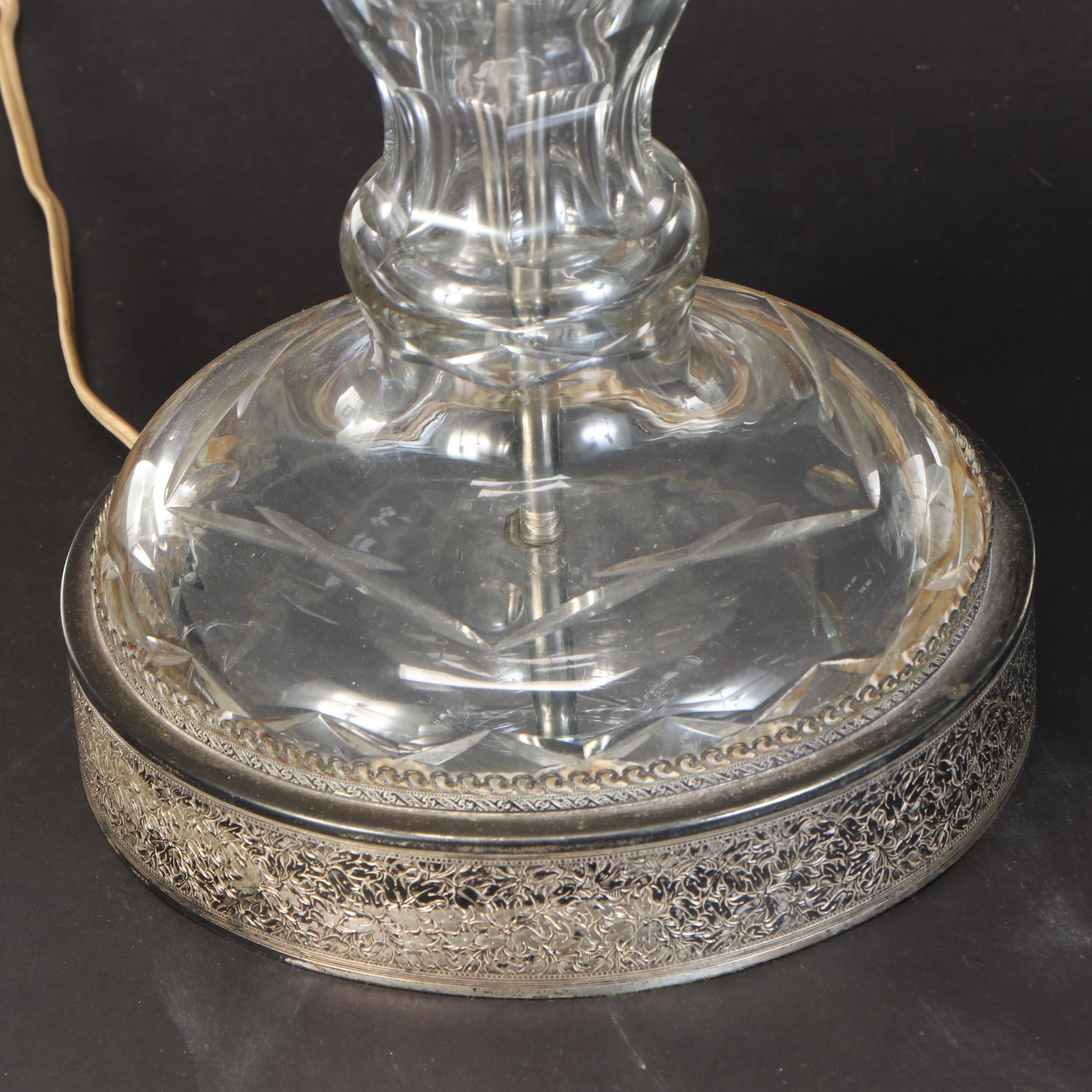 Cut Glass and Crystal Mantel Luster Table Lamp, Mid-20th Century