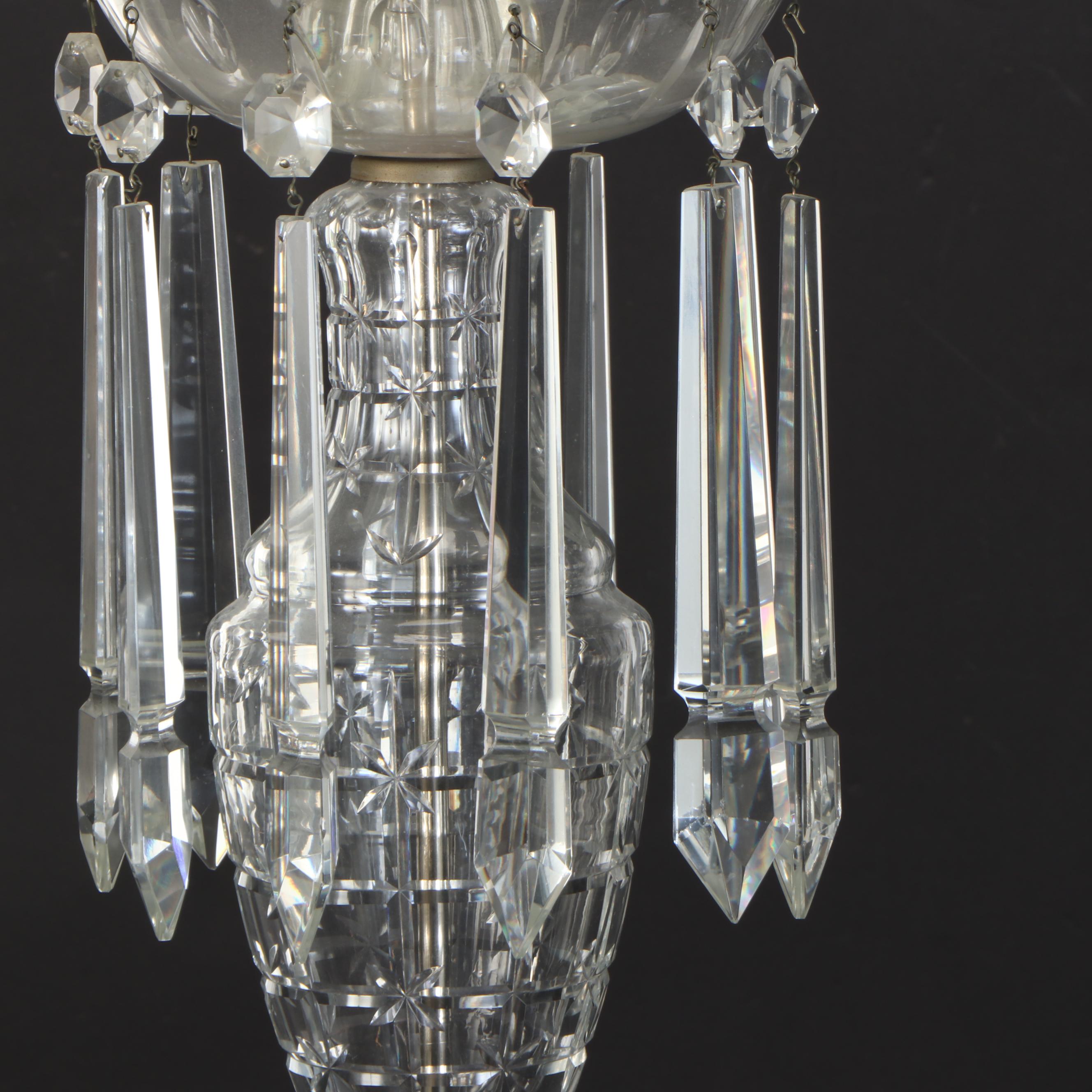 Cut Glass and Crystal Mantel Luster Table Lamp, Mid-20th Century