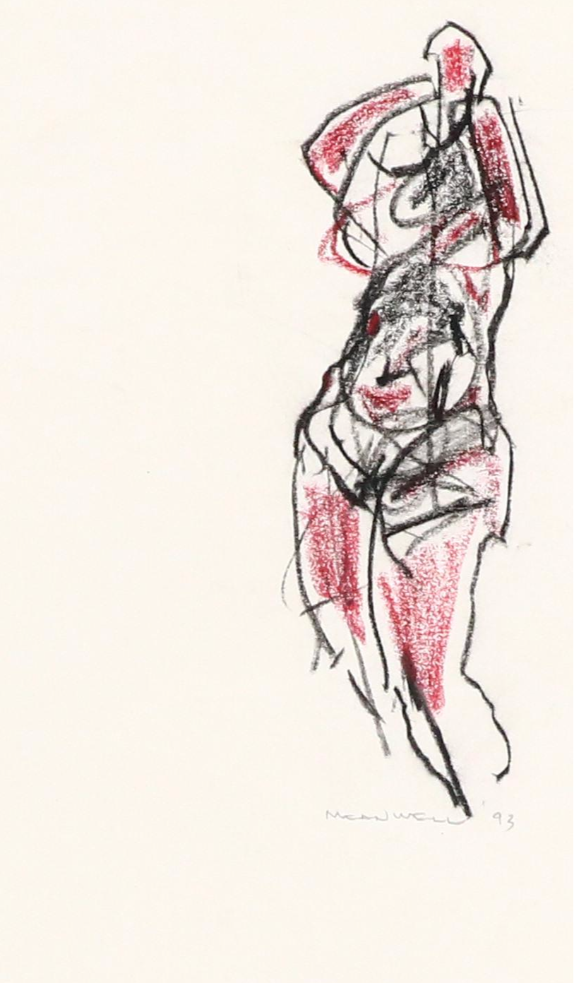 Jack Meanwell Mixed Media Drawing of Figure, 1993
