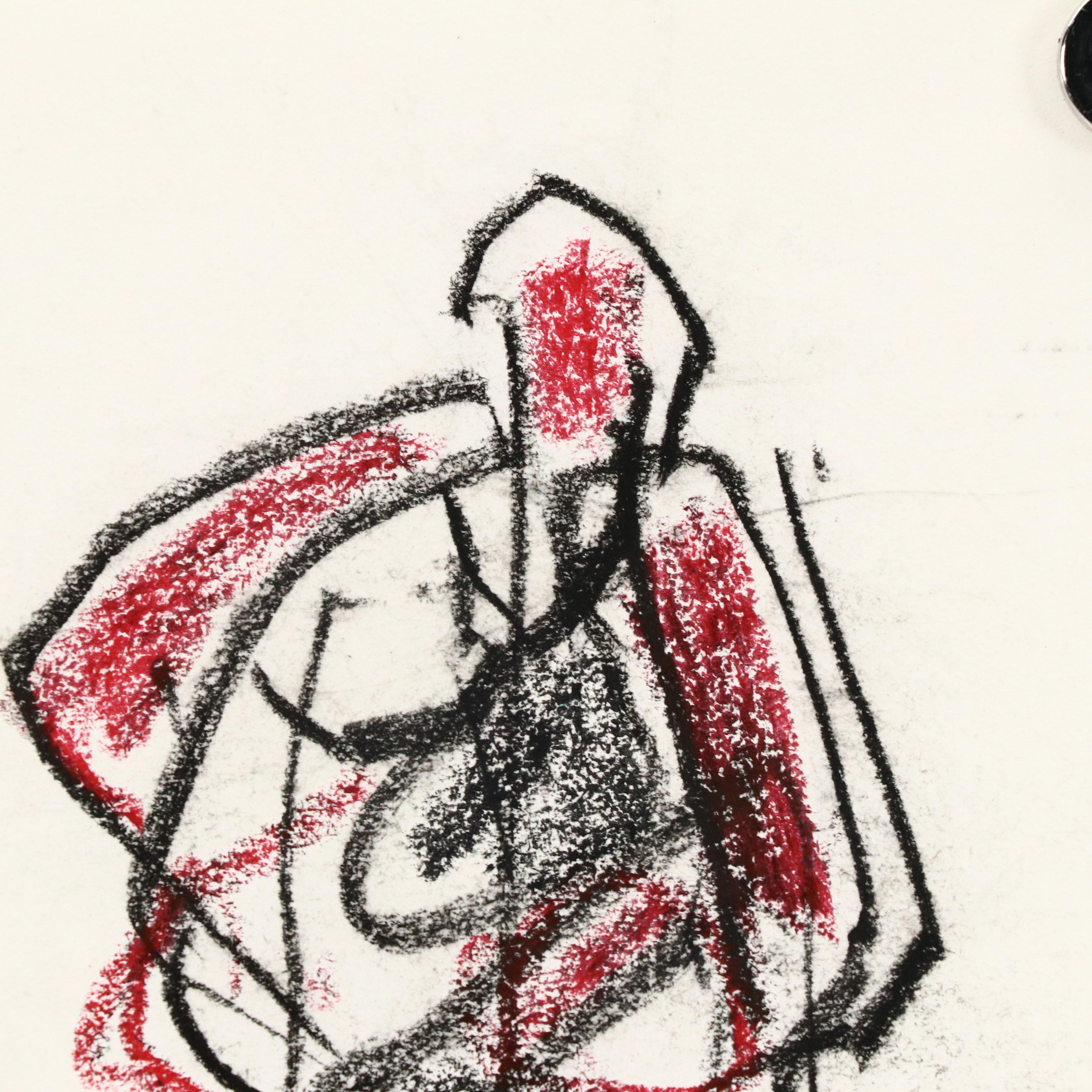 Jack Meanwell Mixed Media Drawing of Figure, 1993