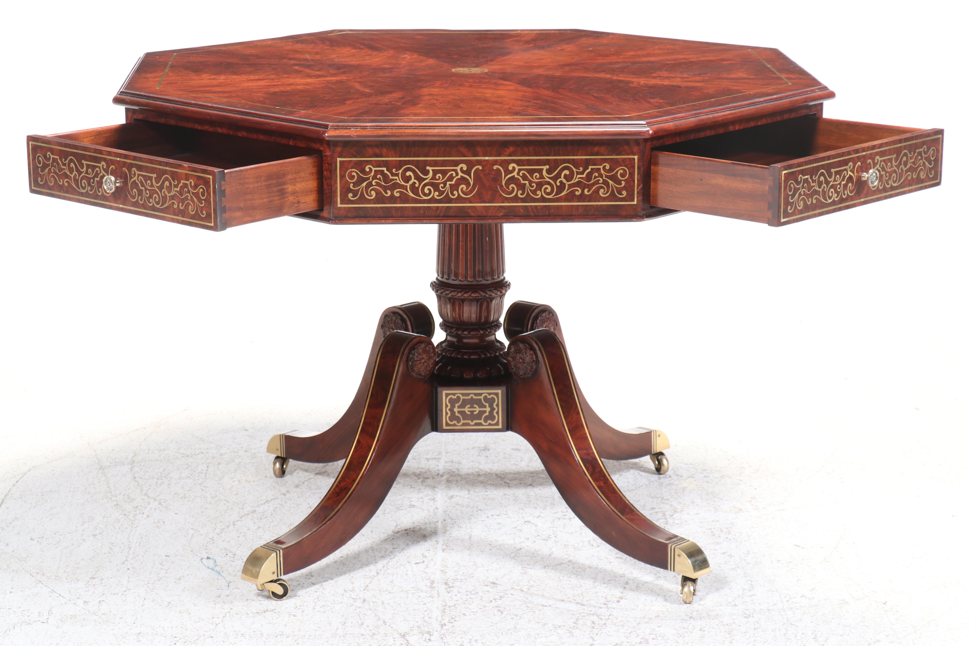 Theodore Alexander Regency Style Brass-Inlaid Center Table