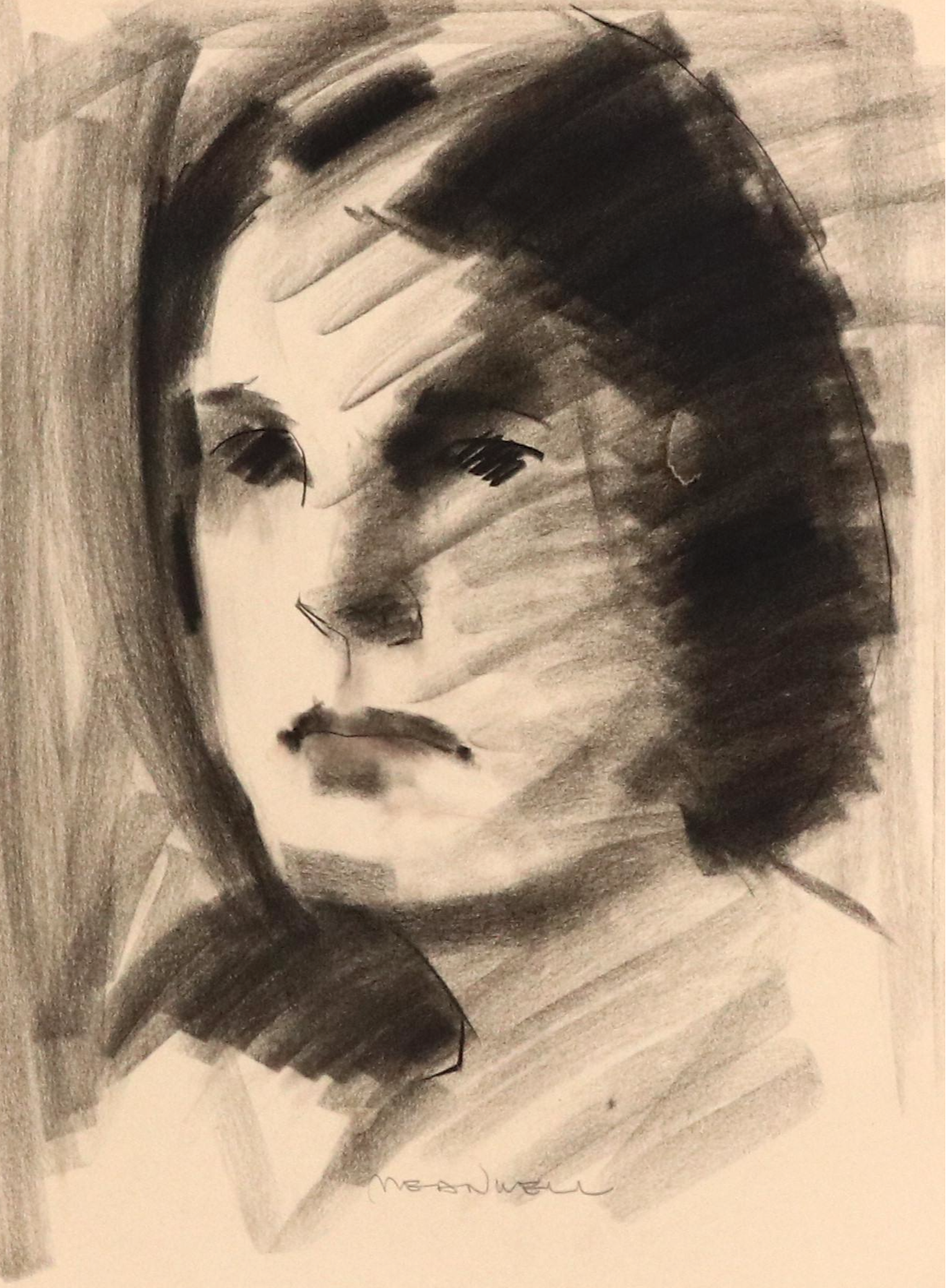 Jack Meanwell Portrait Charcoal Drawing, Late 20th Century