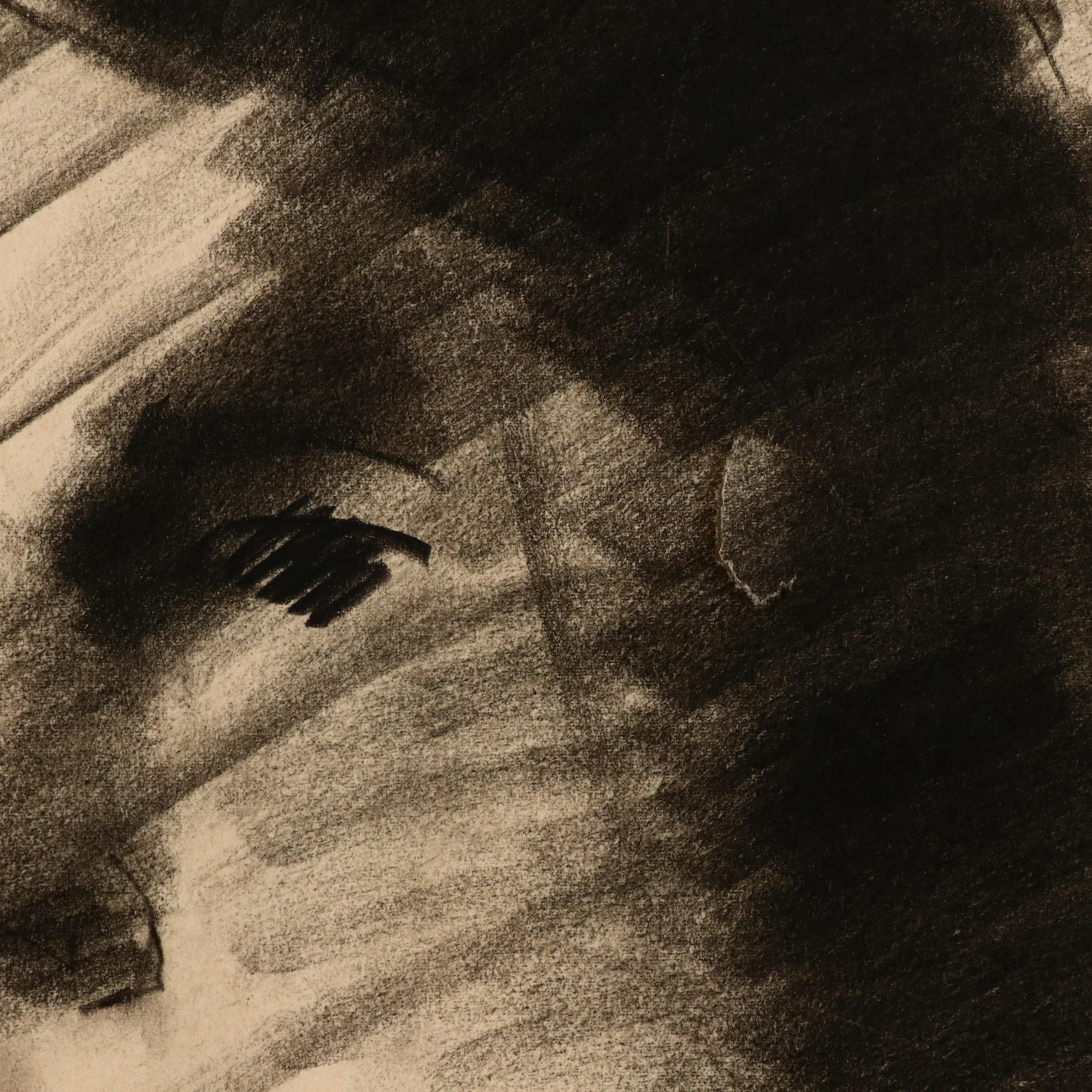 Jack Meanwell Portrait Charcoal Drawing, Late 20th Century