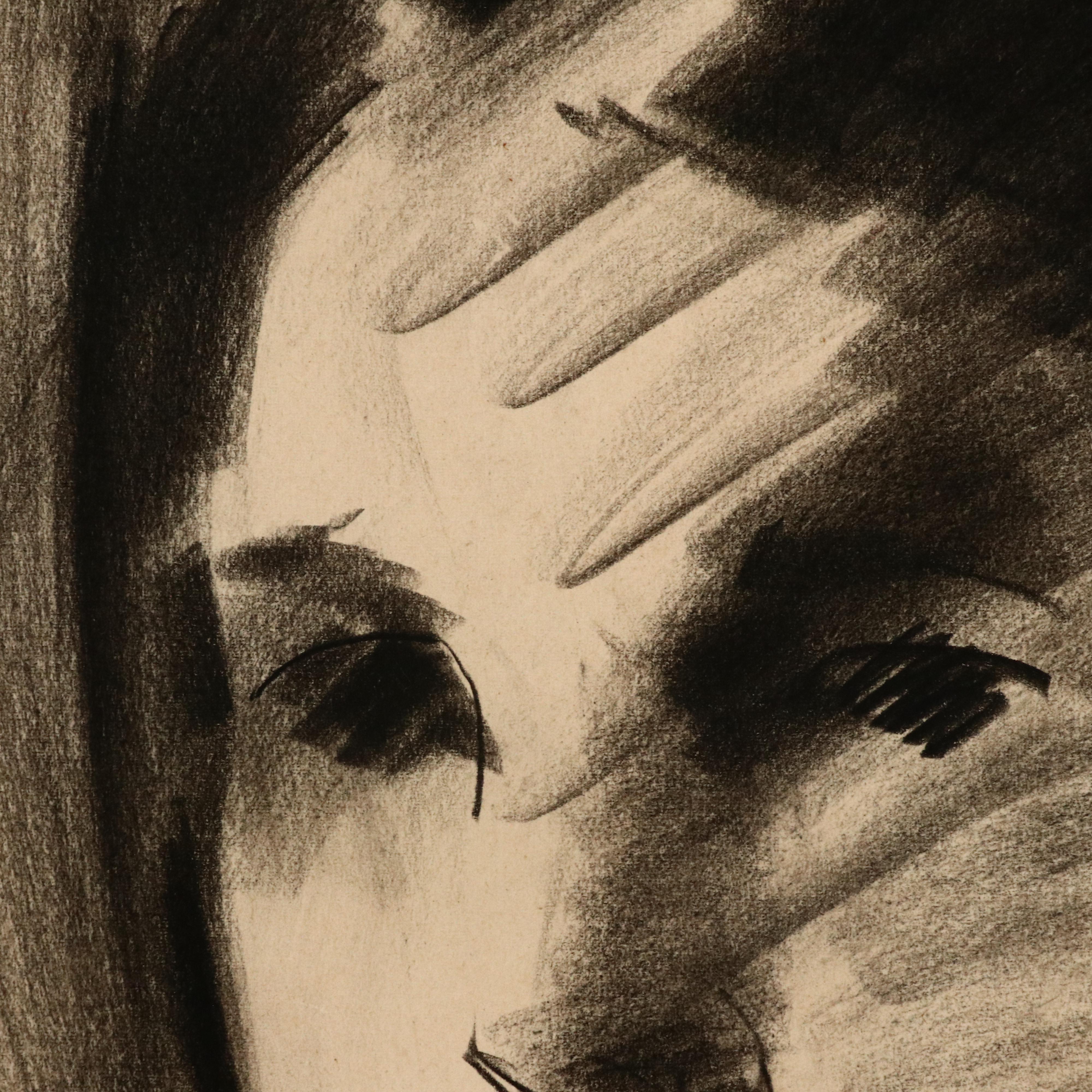 Jack Meanwell Portrait Charcoal Drawing, Late 20th Century