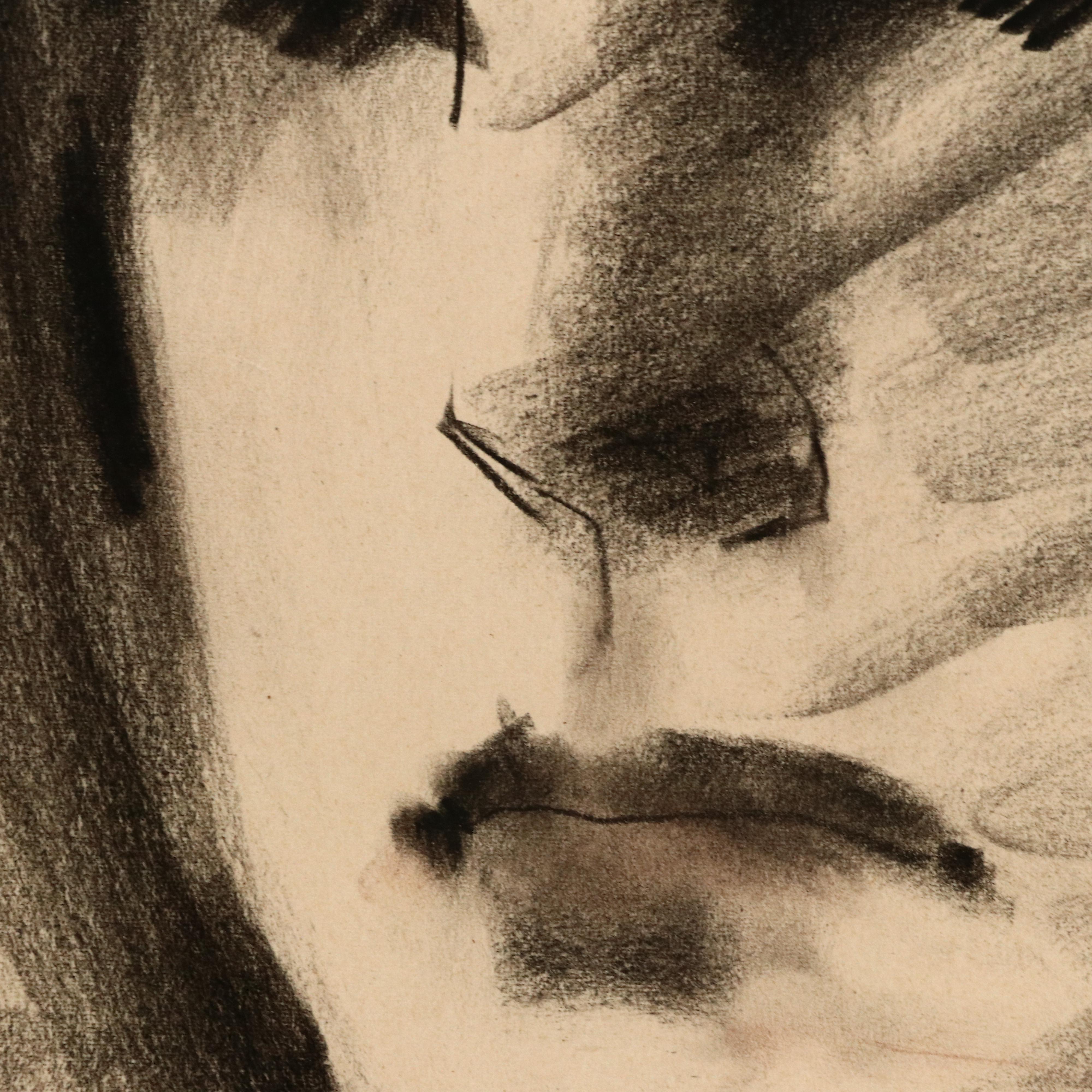 Jack Meanwell Portrait Charcoal Drawing, Late 20th Century