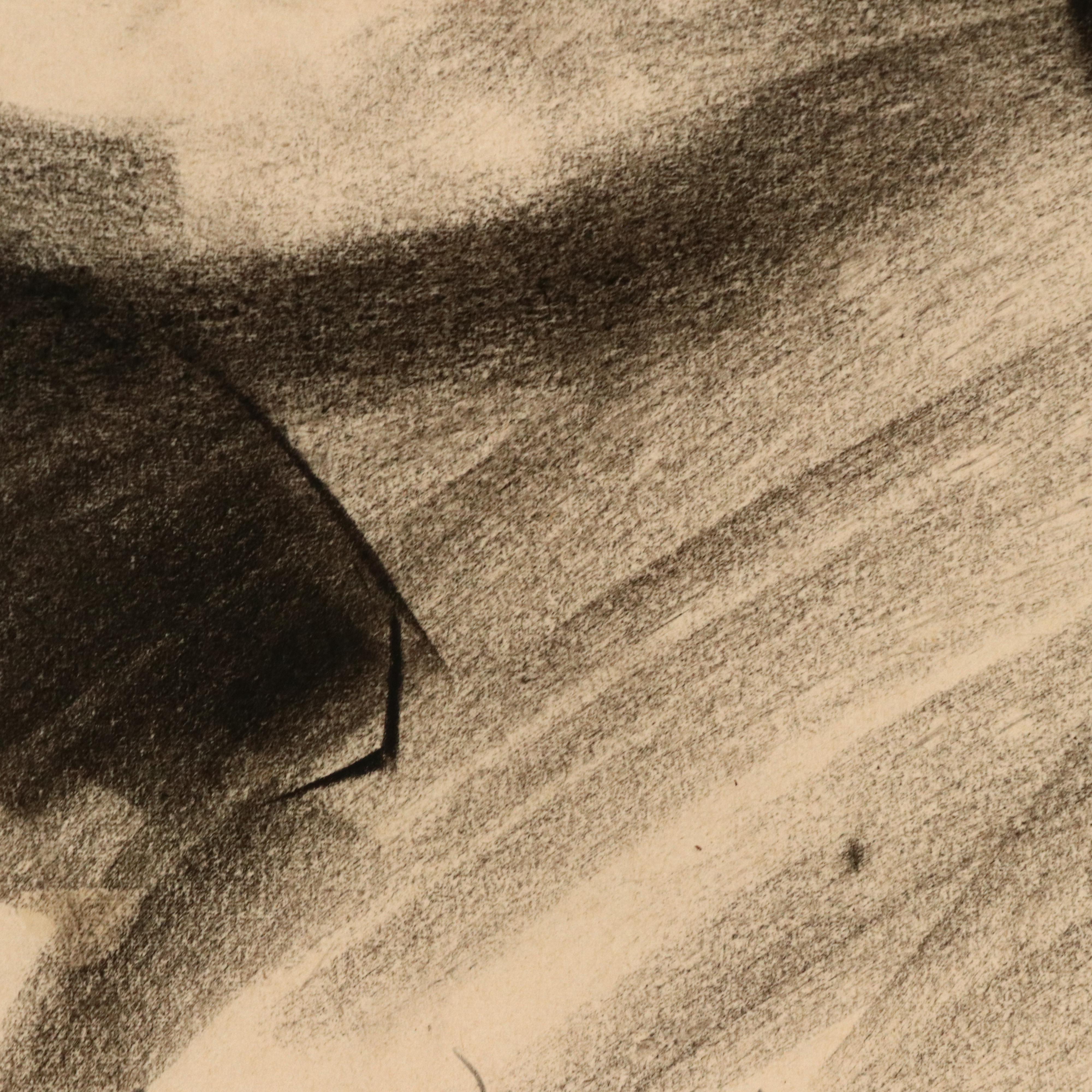 Jack Meanwell Portrait Charcoal Drawing, Late 20th Century