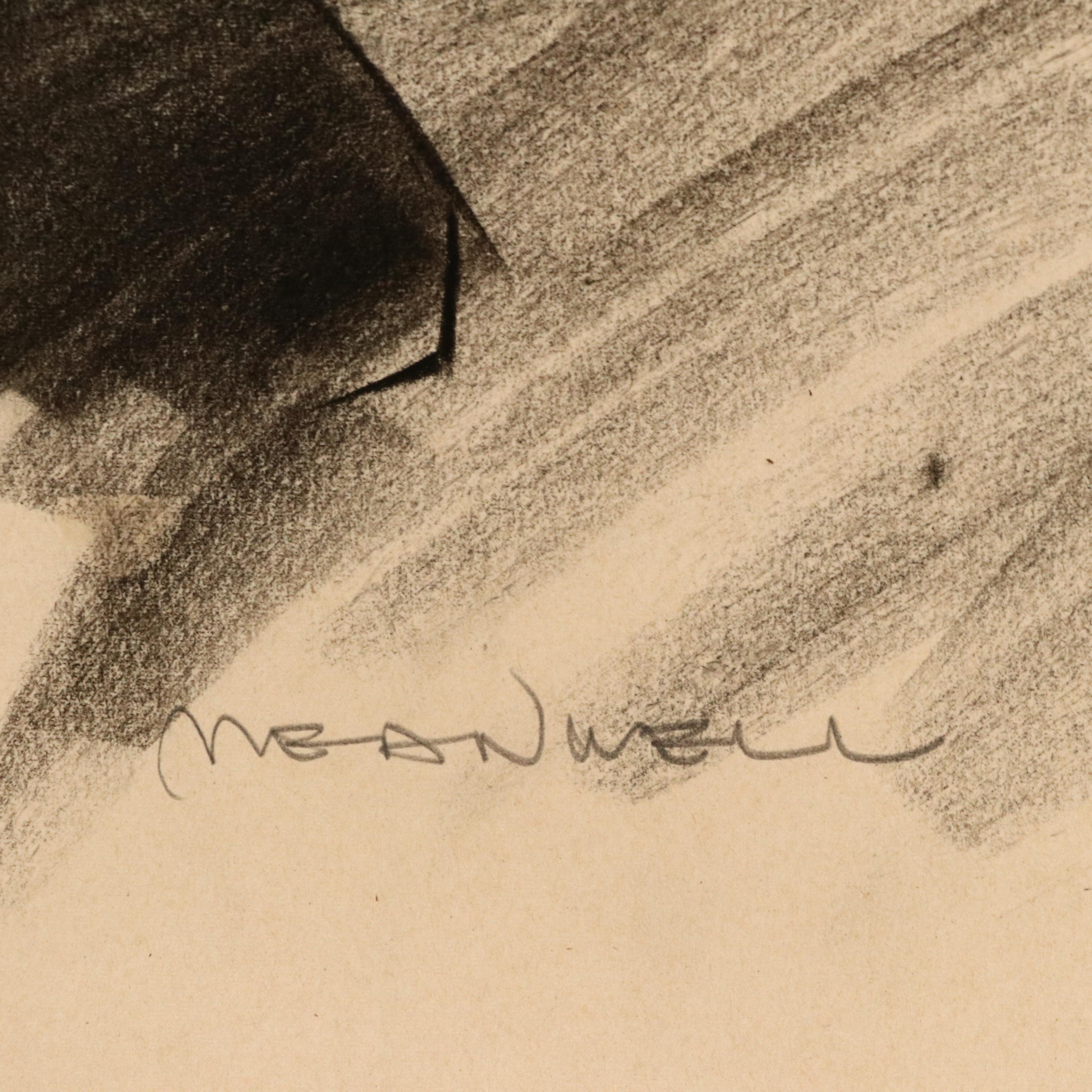 Jack Meanwell Portrait Charcoal Drawing, Late 20th Century