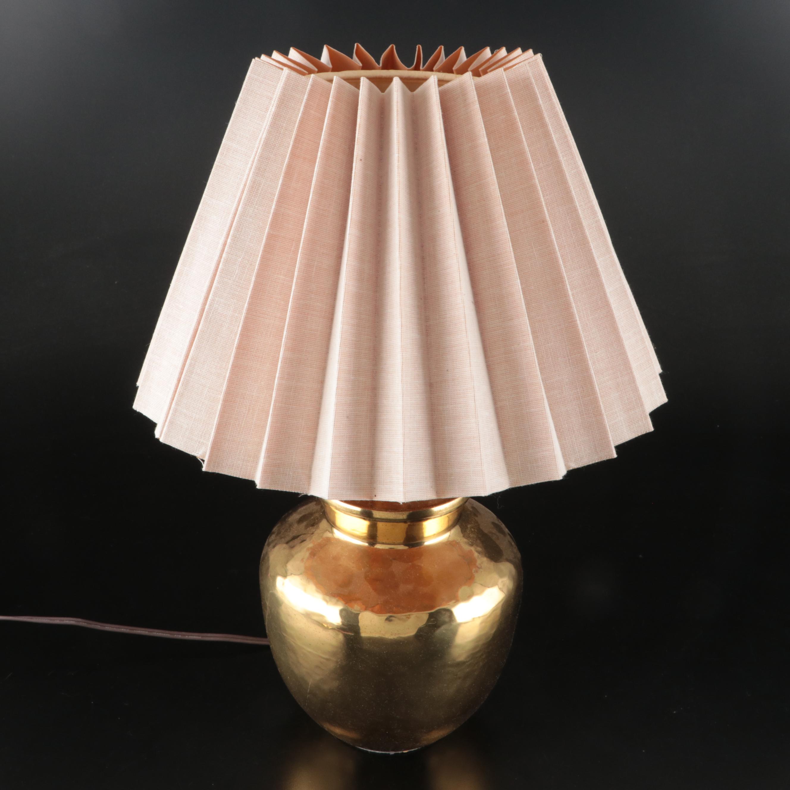 Hammered Brass Table Lamp with Brass Candle Holders