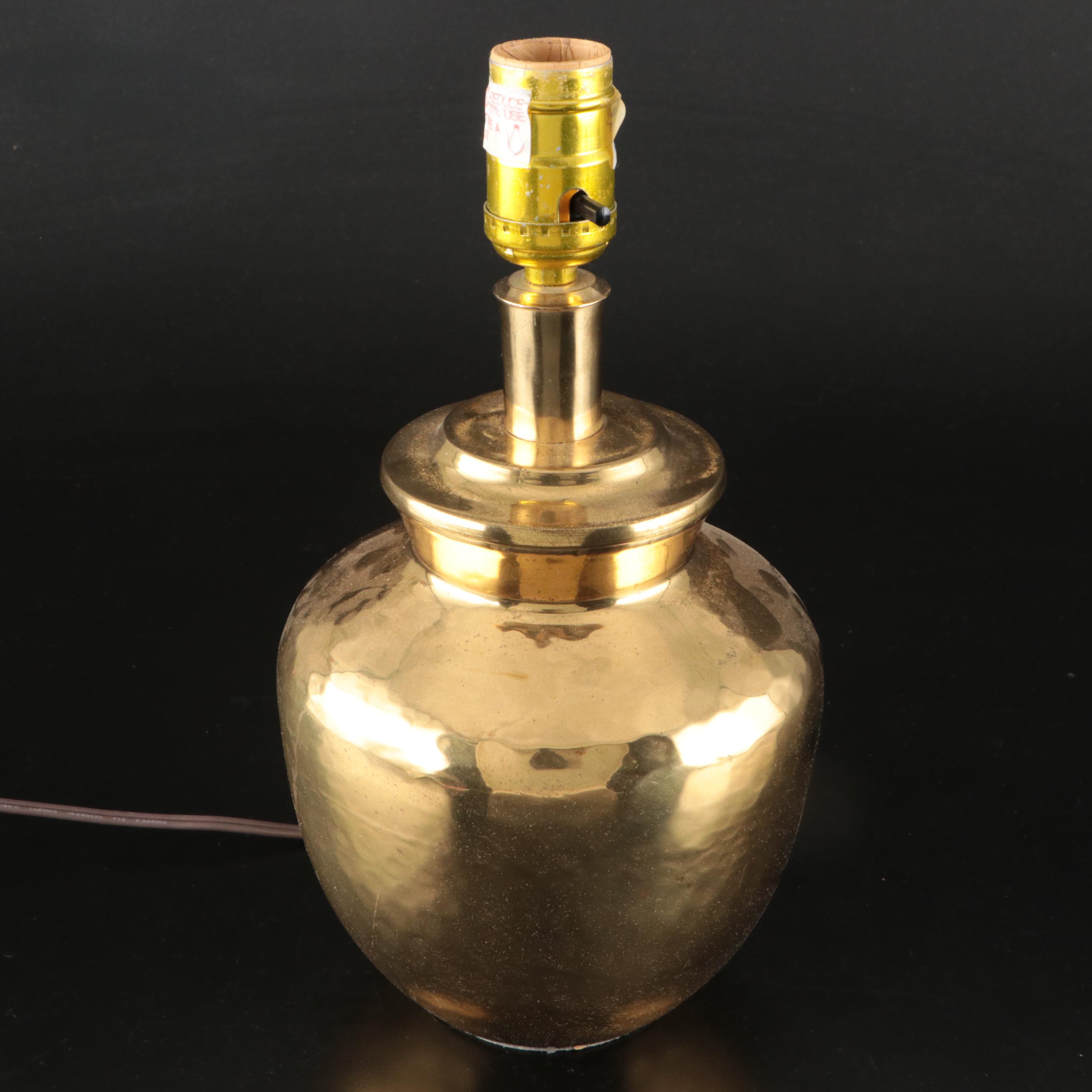 Hammered Brass Table Lamp with Brass Candle Holders