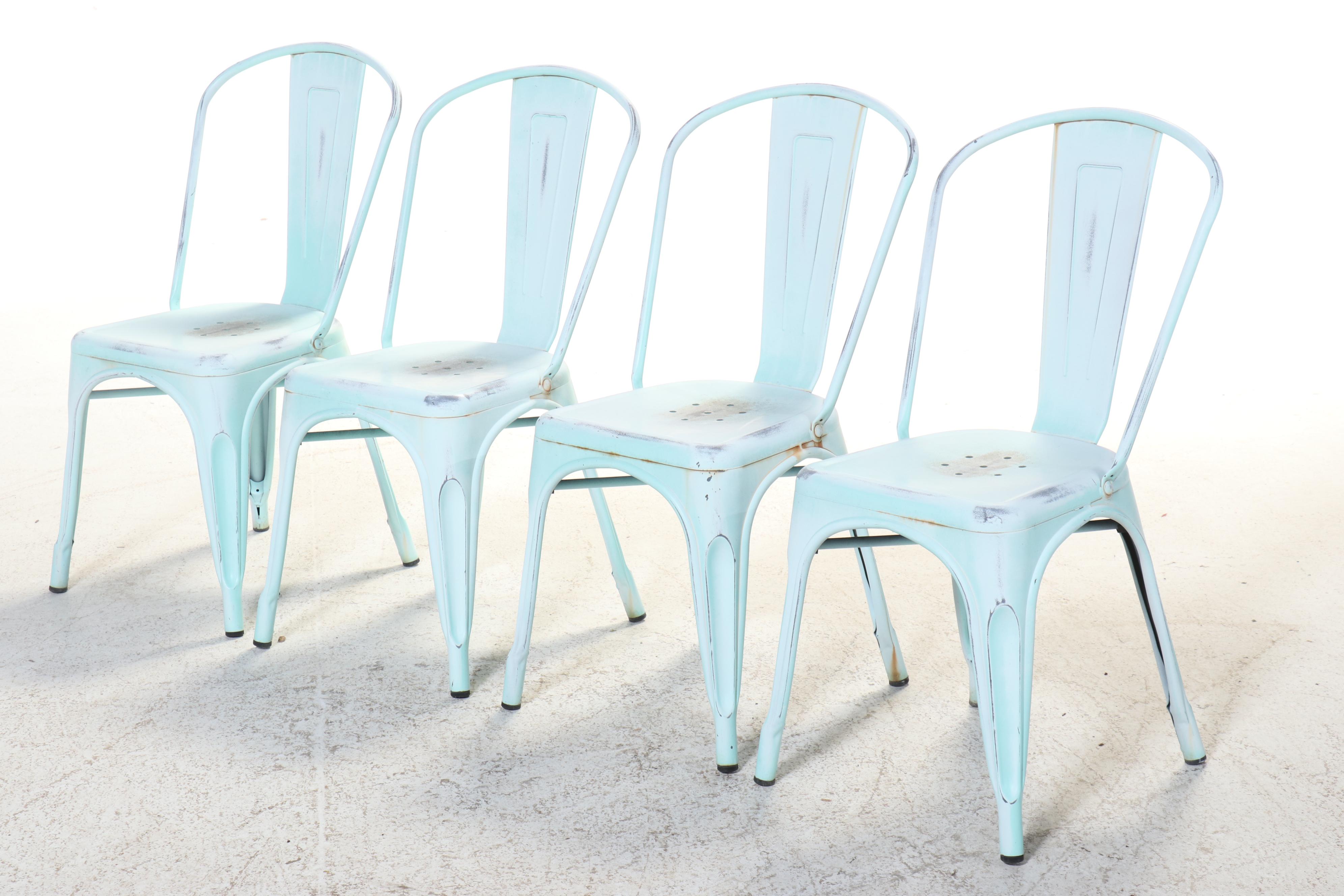 Industrial Style Distressed Metal Stacking Chairs