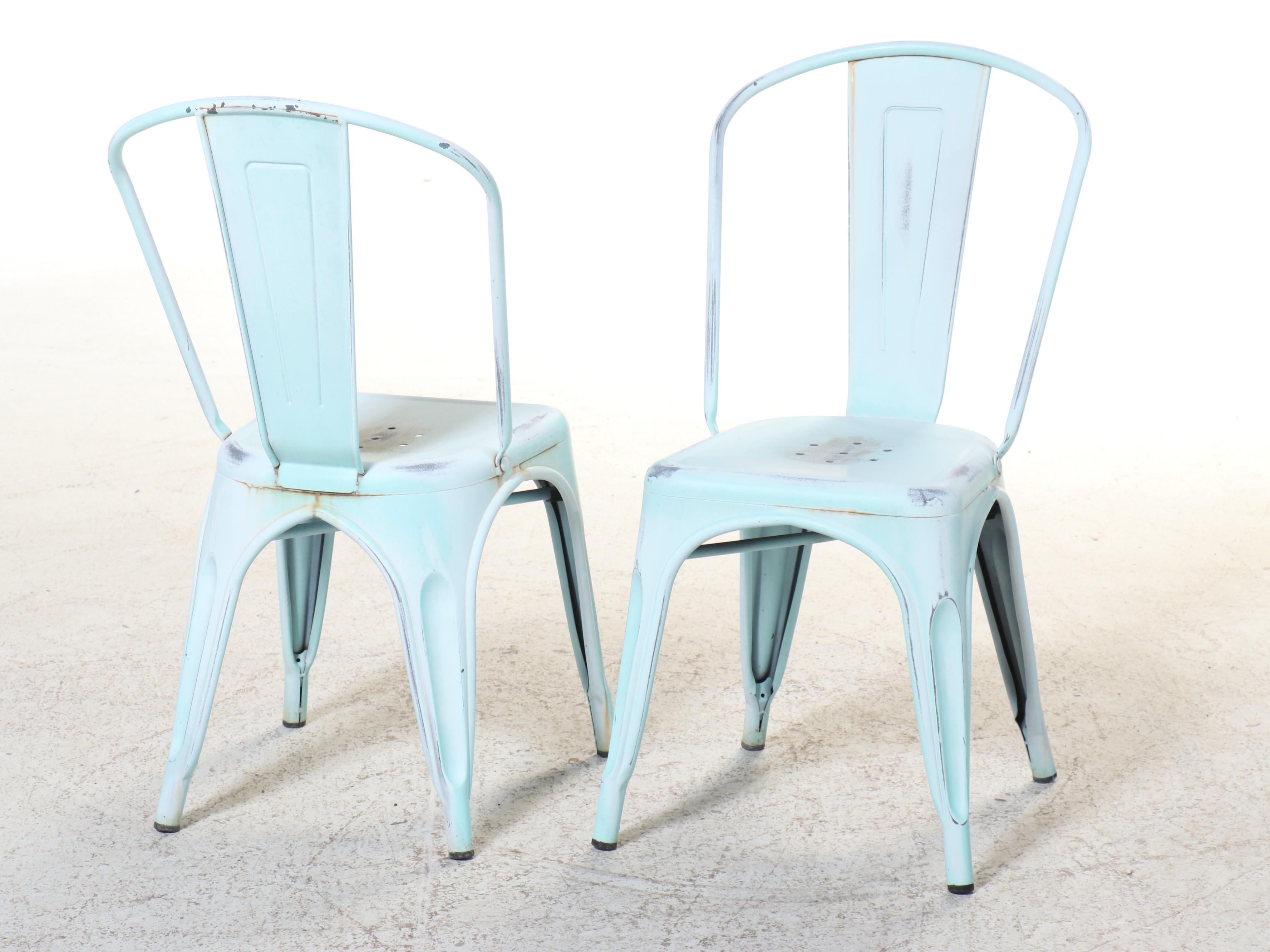 Industrial Style Distressed Metal Stacking Chairs