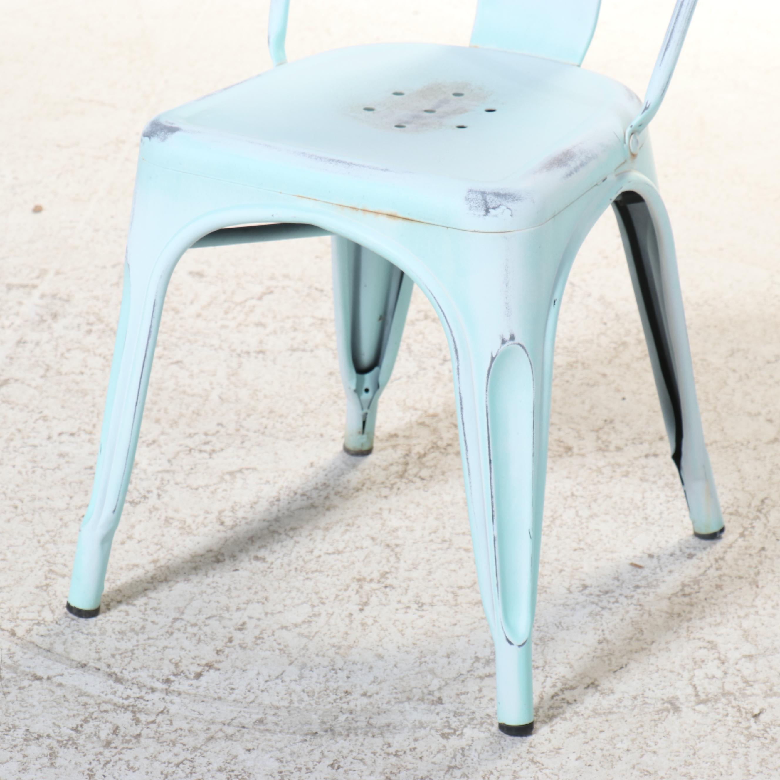 Industrial Style Distressed Metal Stacking Chairs