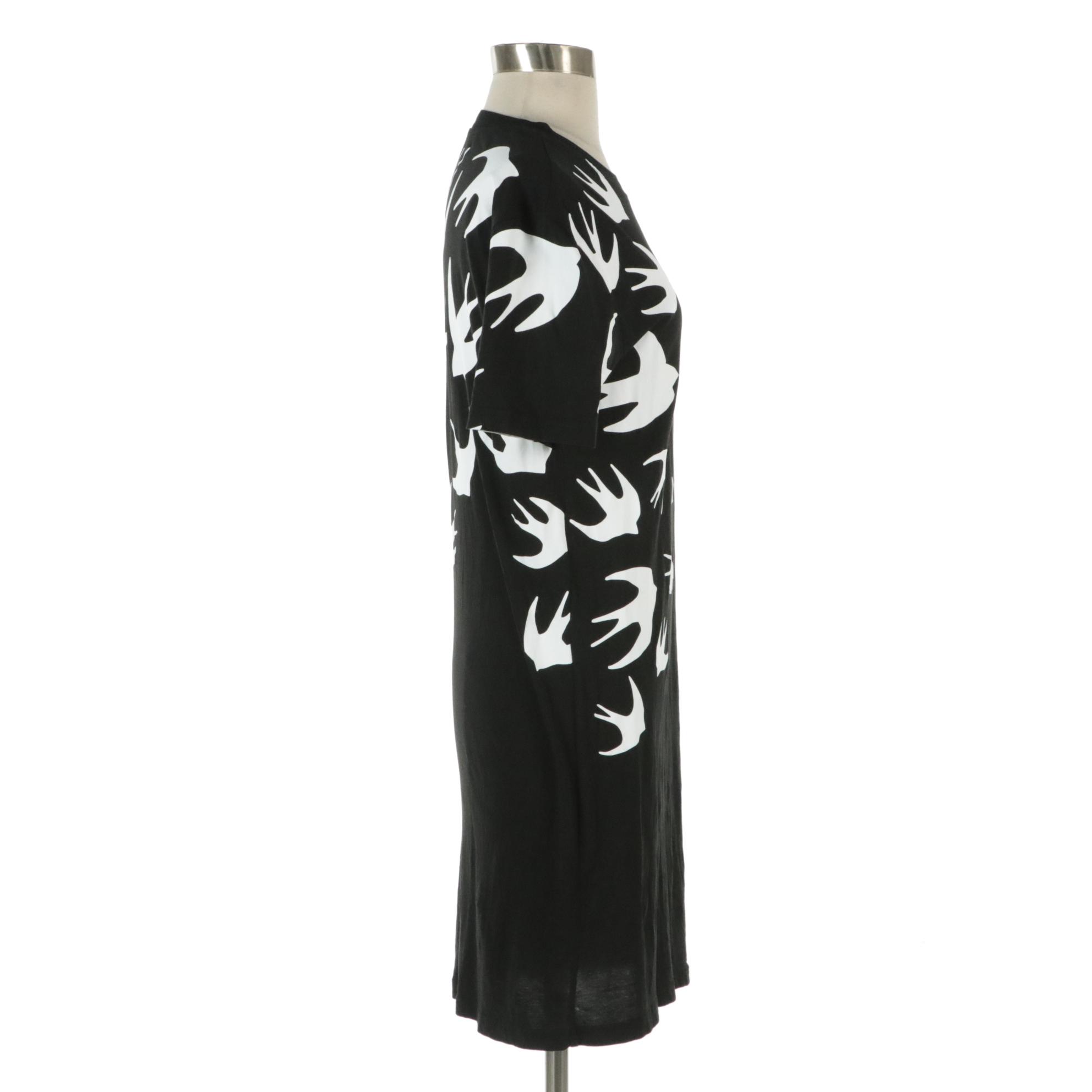 McQ by Alexander McQueen Swallow Print Cotton Short Sleeve Dress