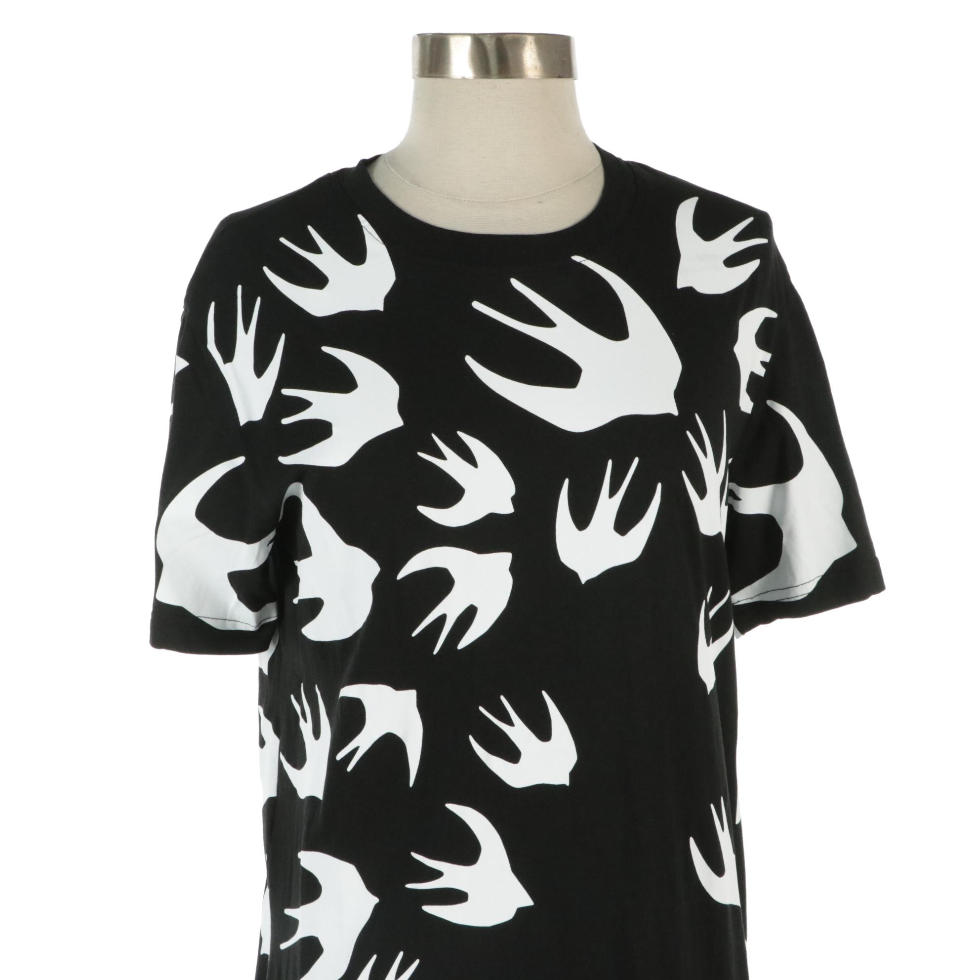 McQ by Alexander McQueen Swallow Print Cotton Short Sleeve Dress