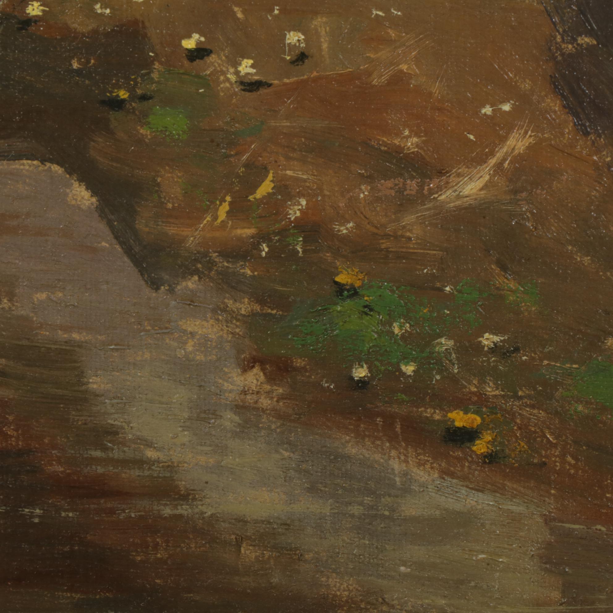 Pastoral Oil Painting Landscape of a Stream Winding Through Trees