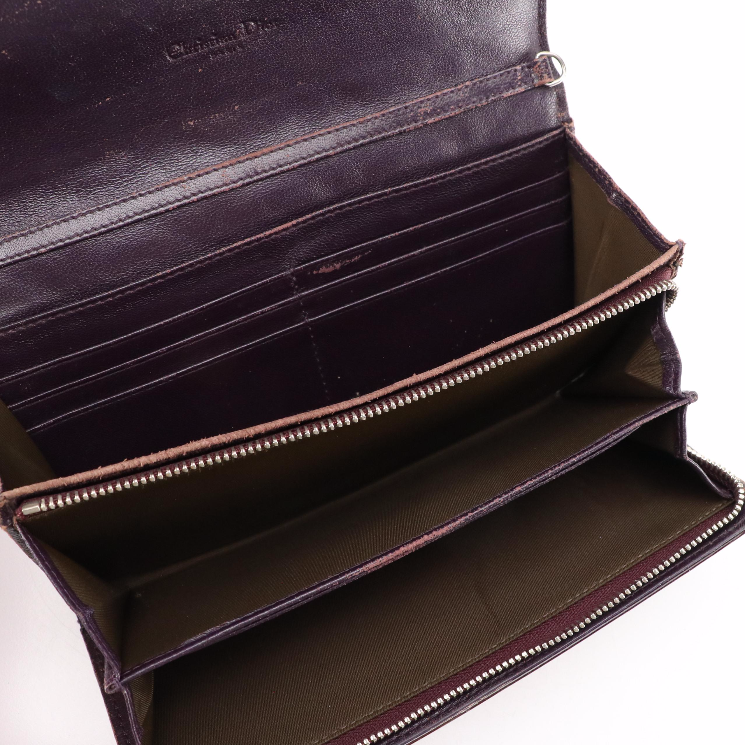 Christian Dior Long Flap Wallet in Deep Plum Cannage Quilted Patent Leather