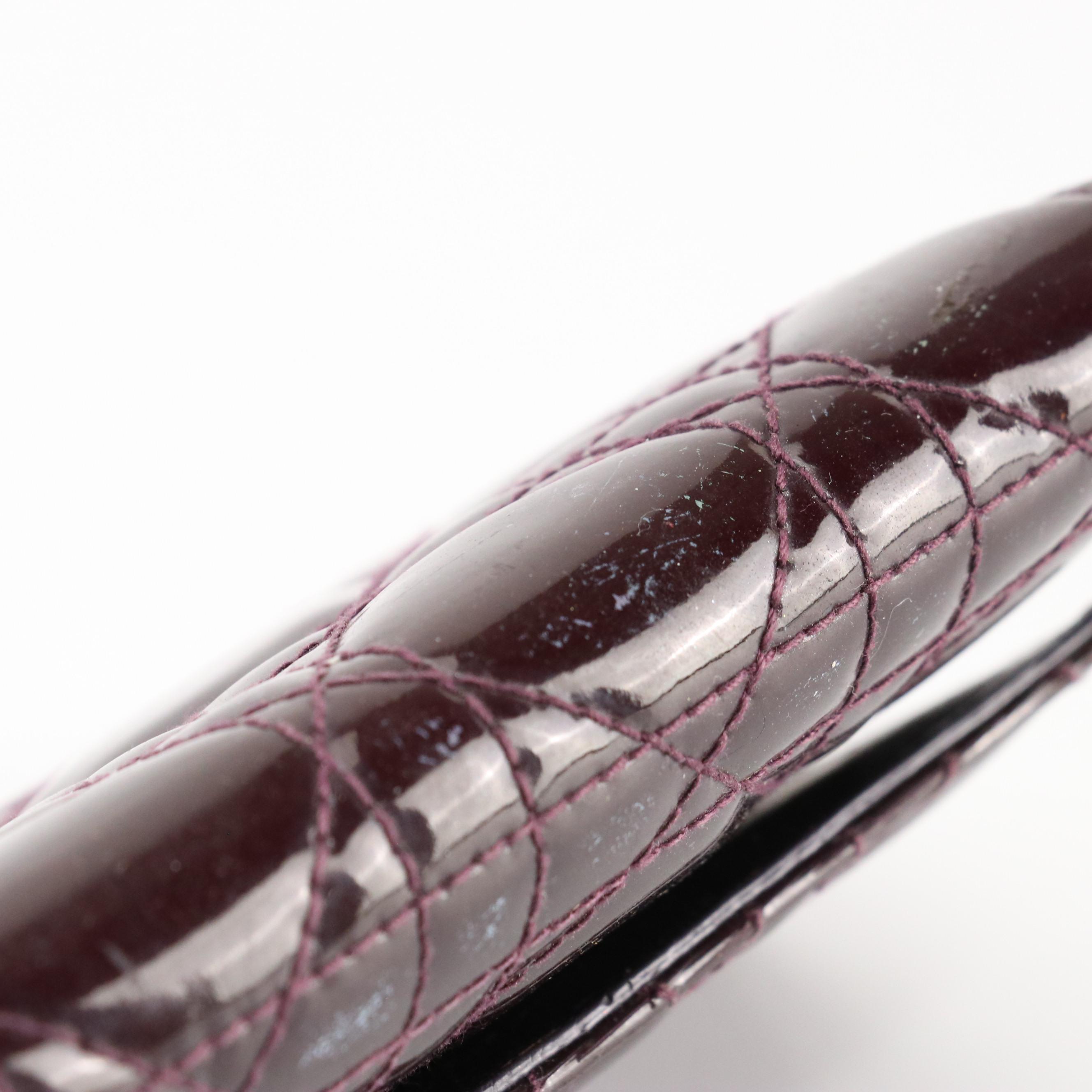 Christian Dior Long Flap Wallet in Deep Plum Cannage Quilted Patent Leather