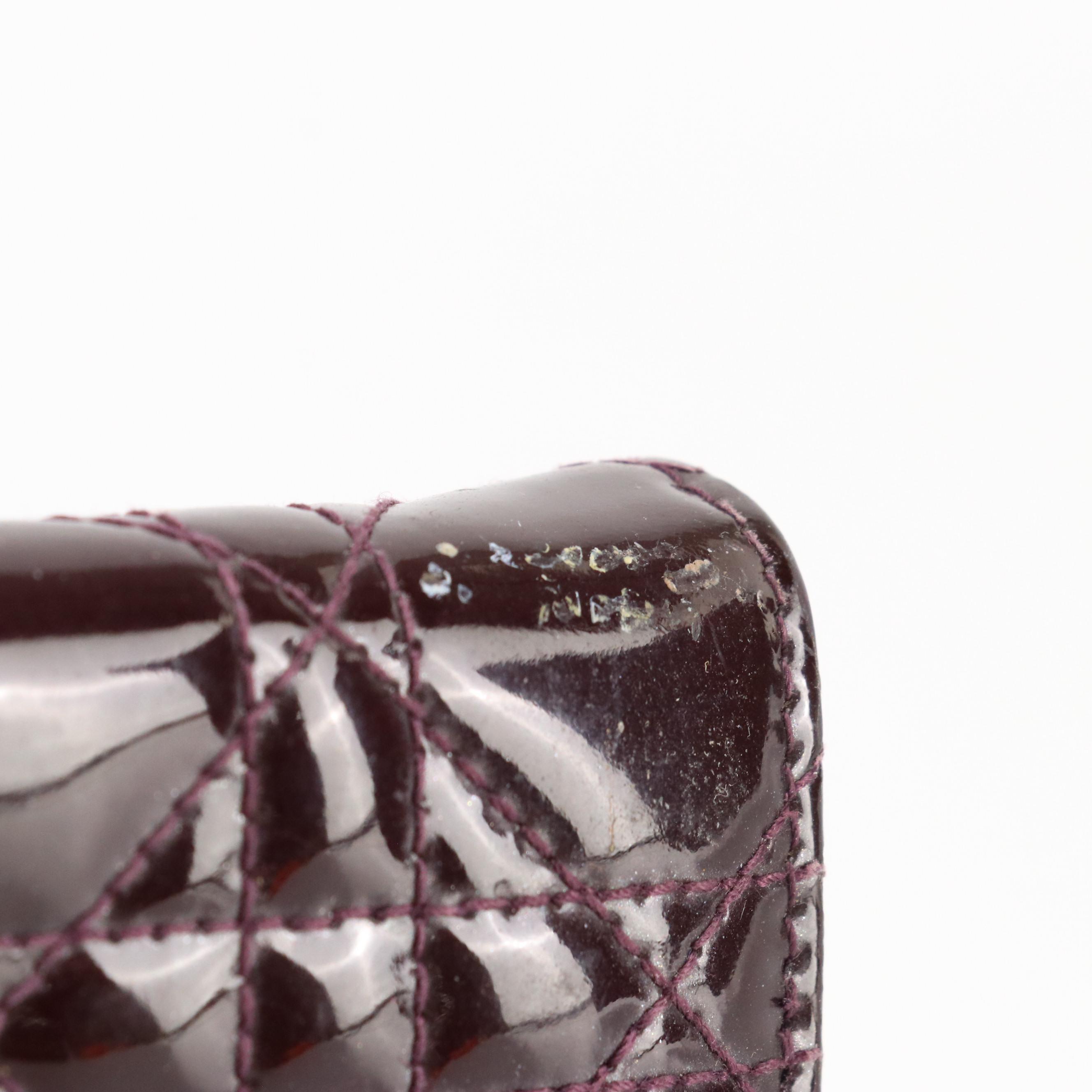 Christian Dior Long Flap Wallet in Deep Plum Cannage Quilted Patent Leather