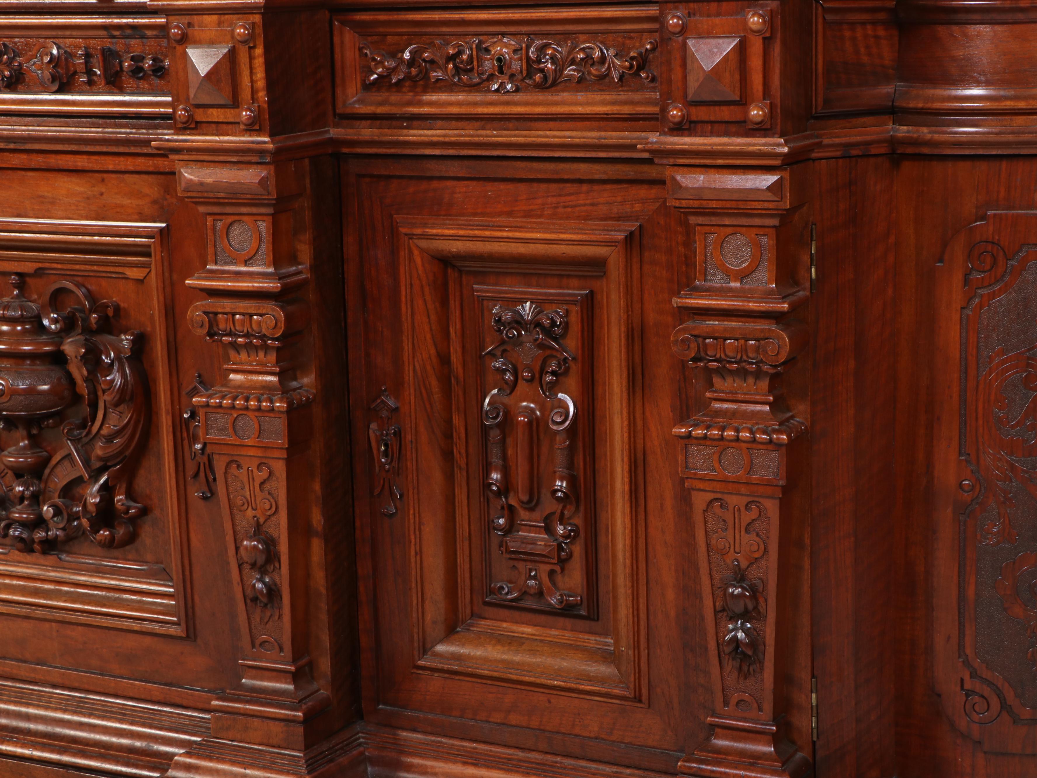 Italian Renaissance Revival Walnut Court Cupboard with Marble Draw Leaves