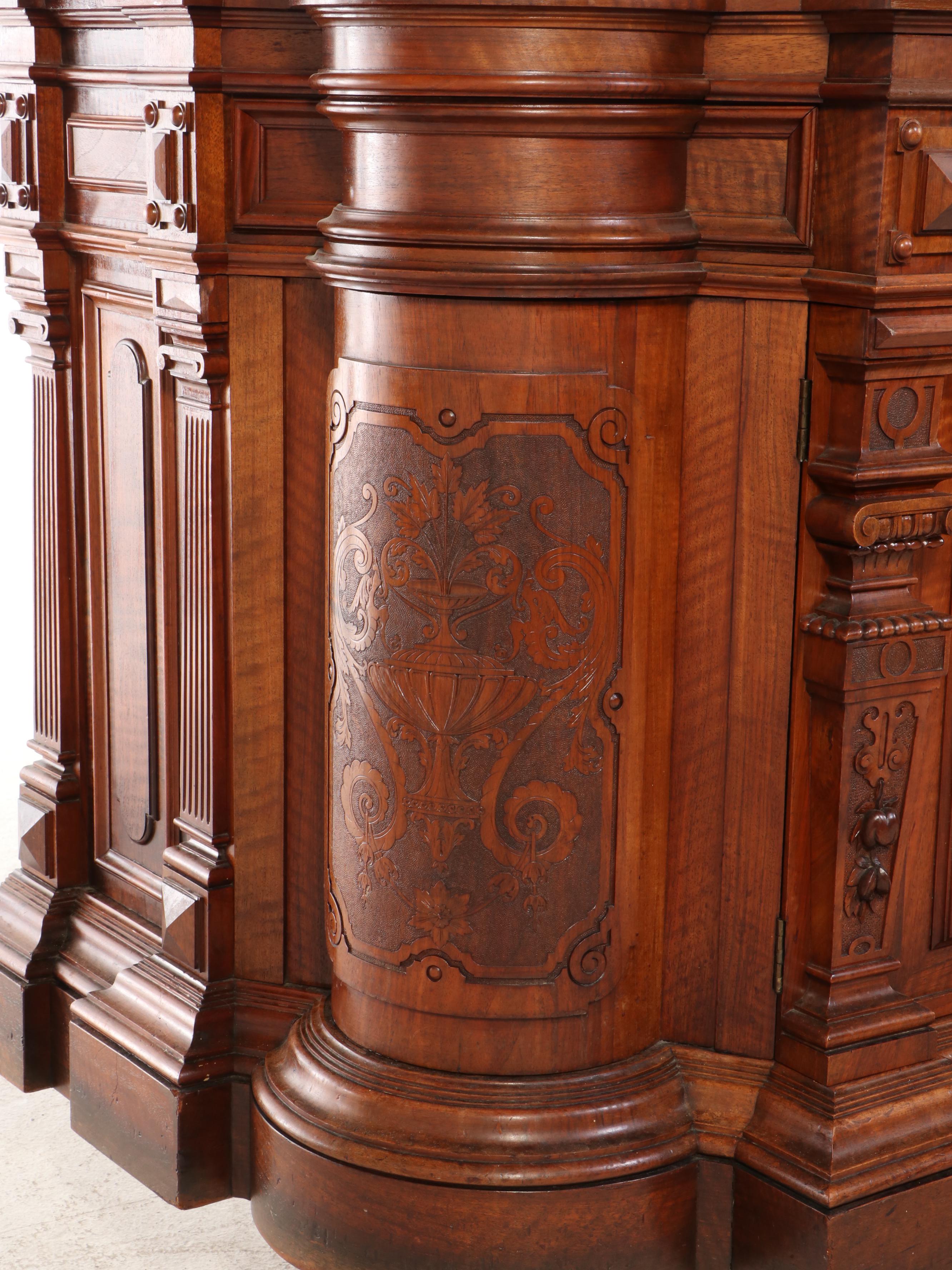Italian Renaissance Revival Walnut Court Cupboard with Marble Draw Leaves