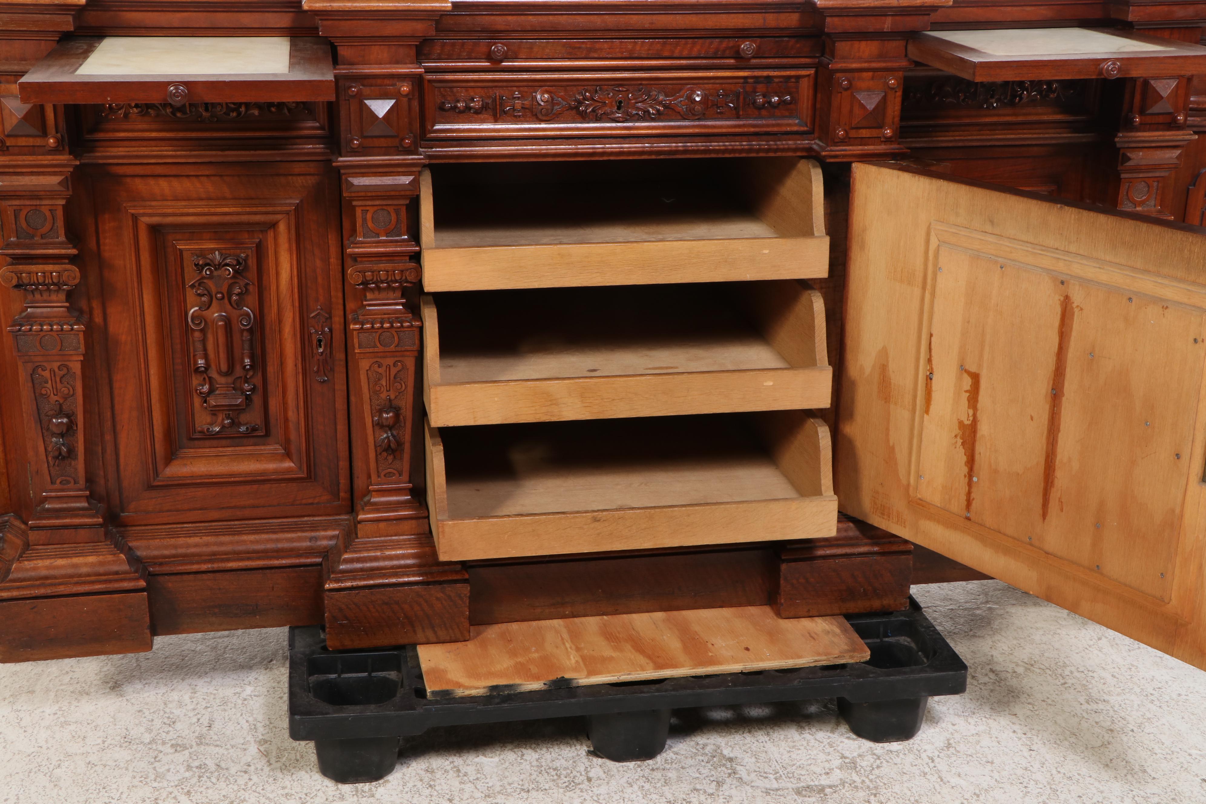 Italian Renaissance Revival Walnut Court Cupboard with Marble Draw Leaves