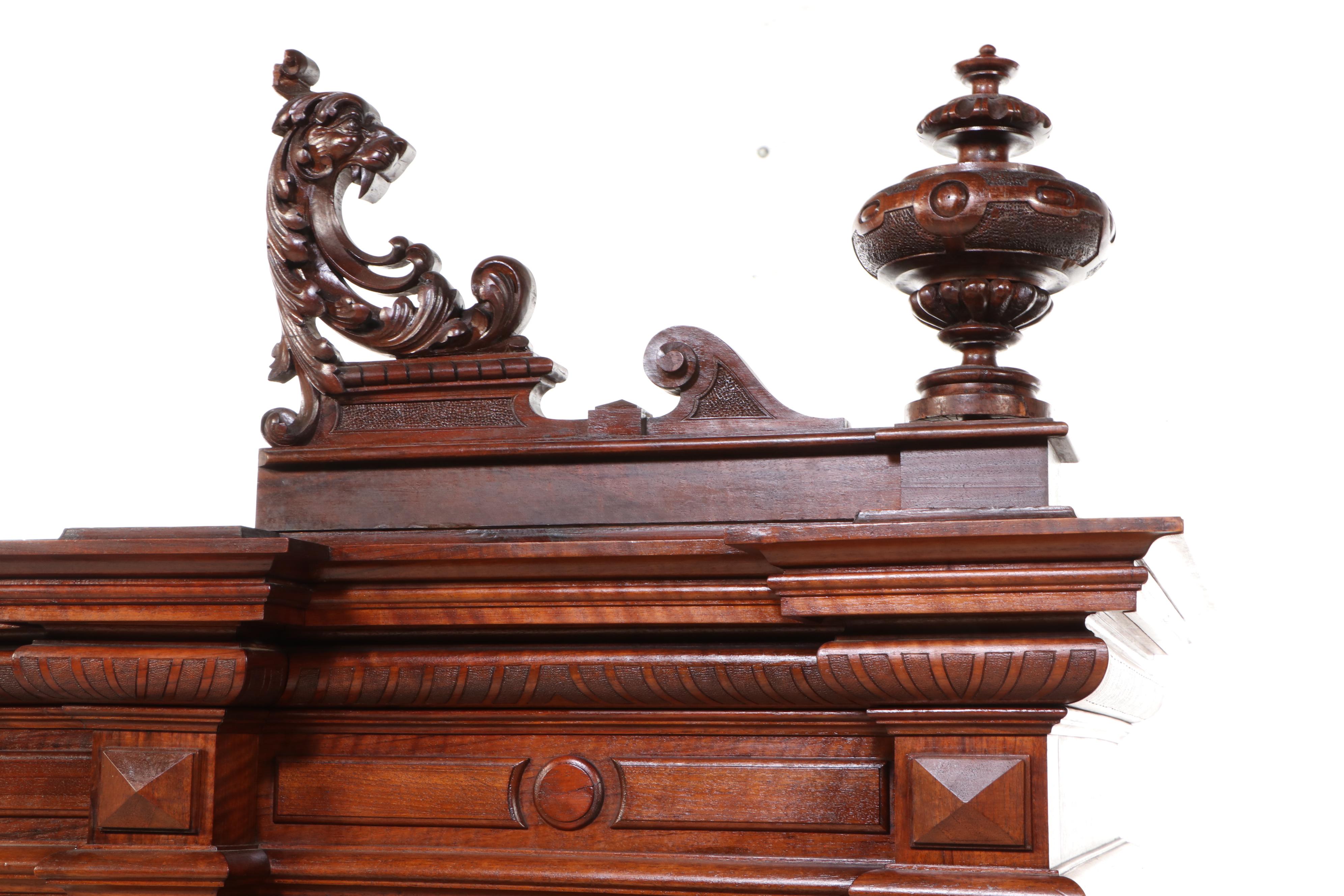 Italian Renaissance Revival Walnut Court Cupboard with Marble Draw Leaves